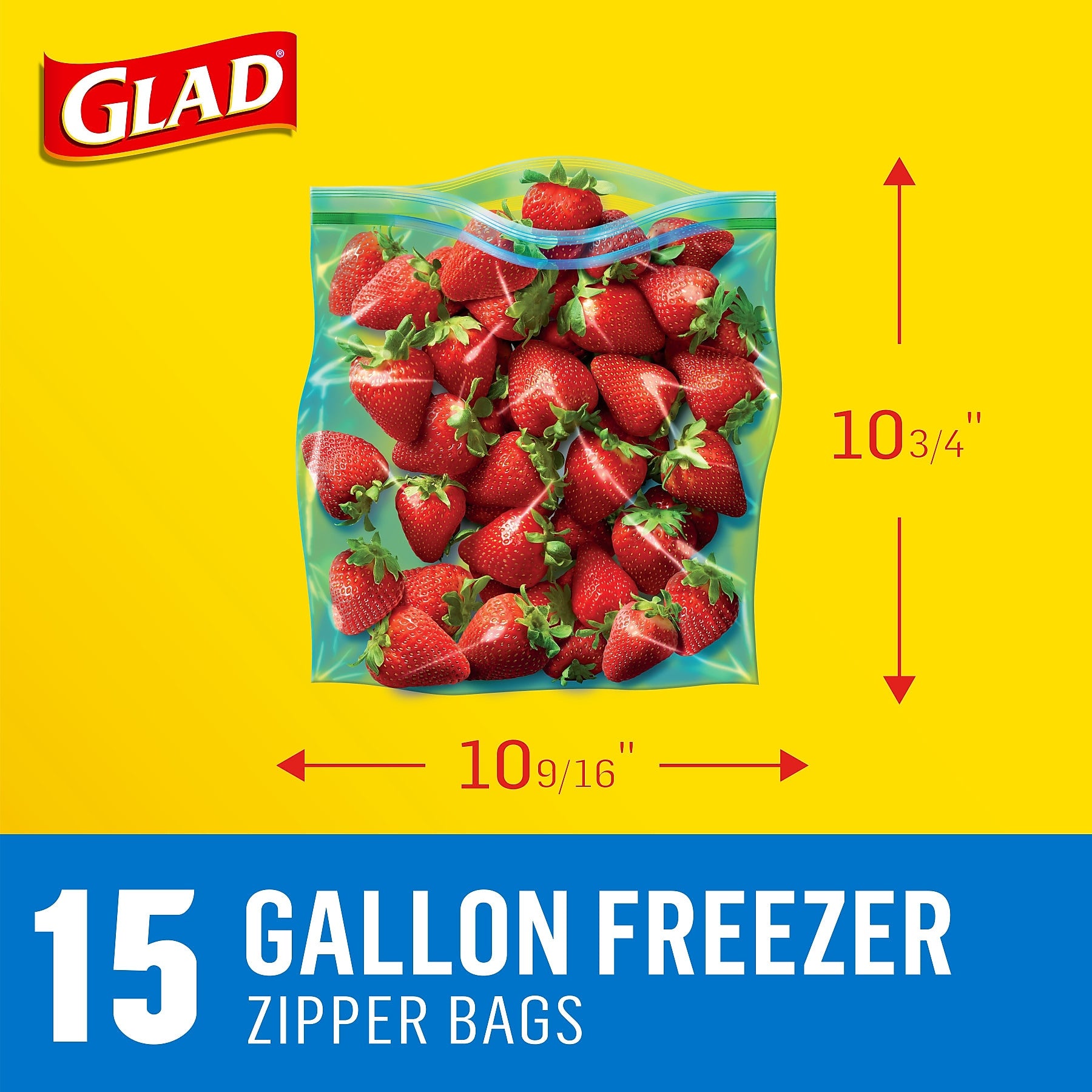 Glad Zipper Freezer Bags, Gallon, 15 Bags/Box