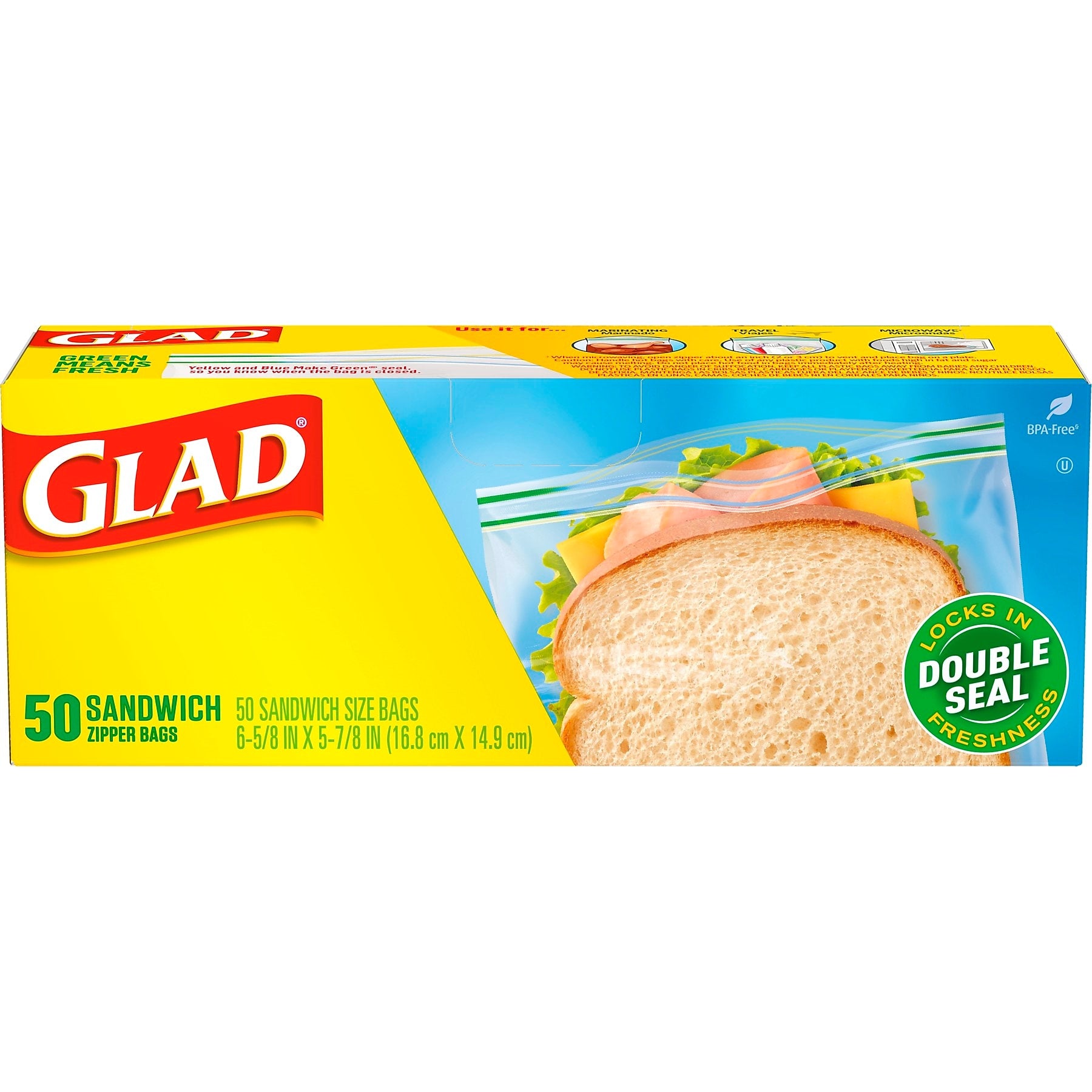 Glad Zipper Sandwich Bags, 50 Bags/Box
