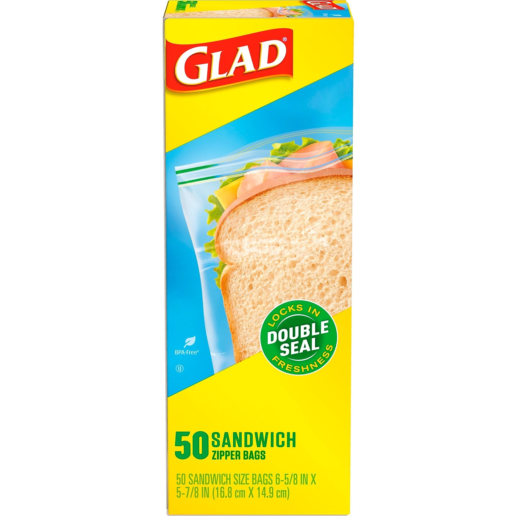 Glad Zipper Sandwich Bags, 50 Bags/Box
