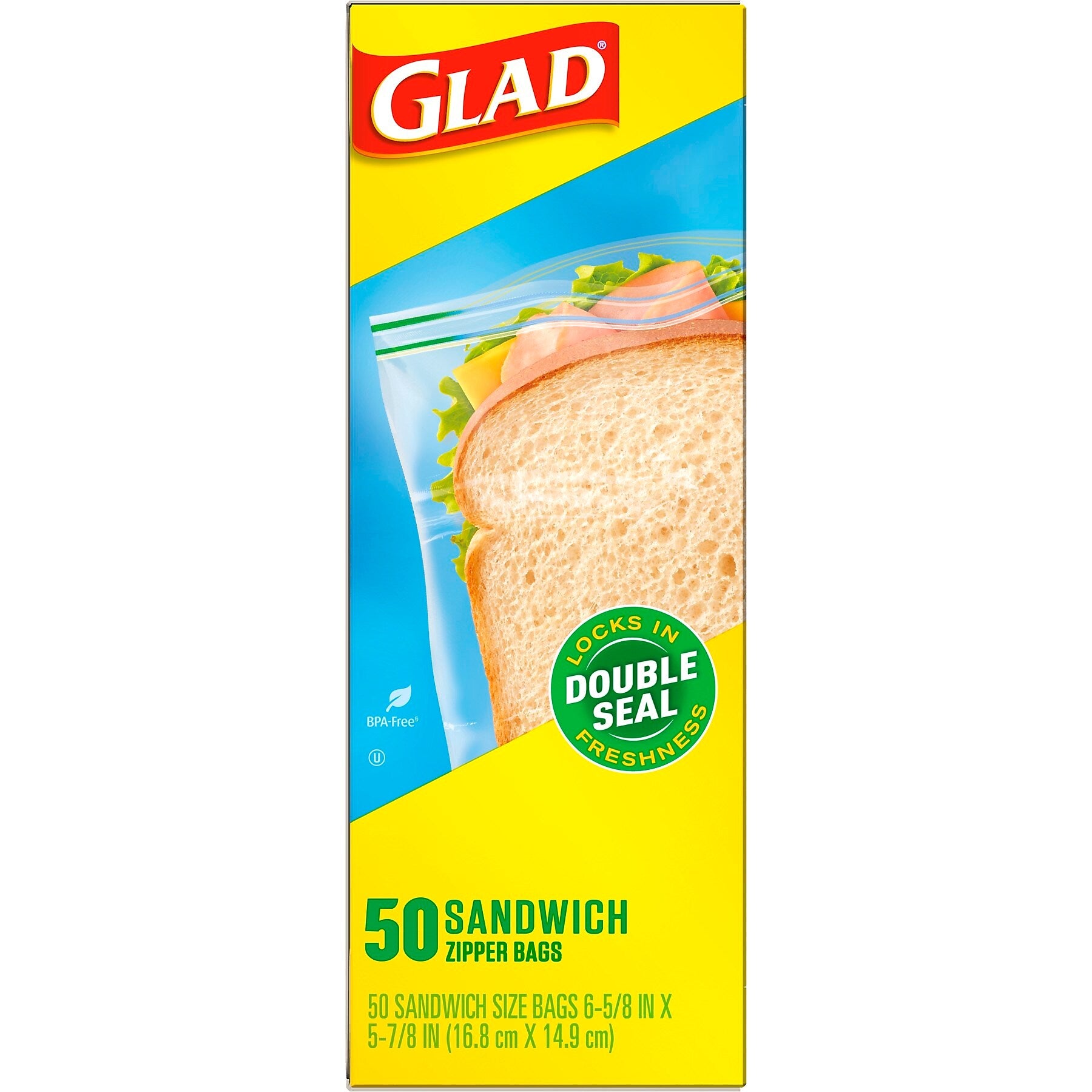 Glad Zipper Sandwich Bags, 50 Bags/Box