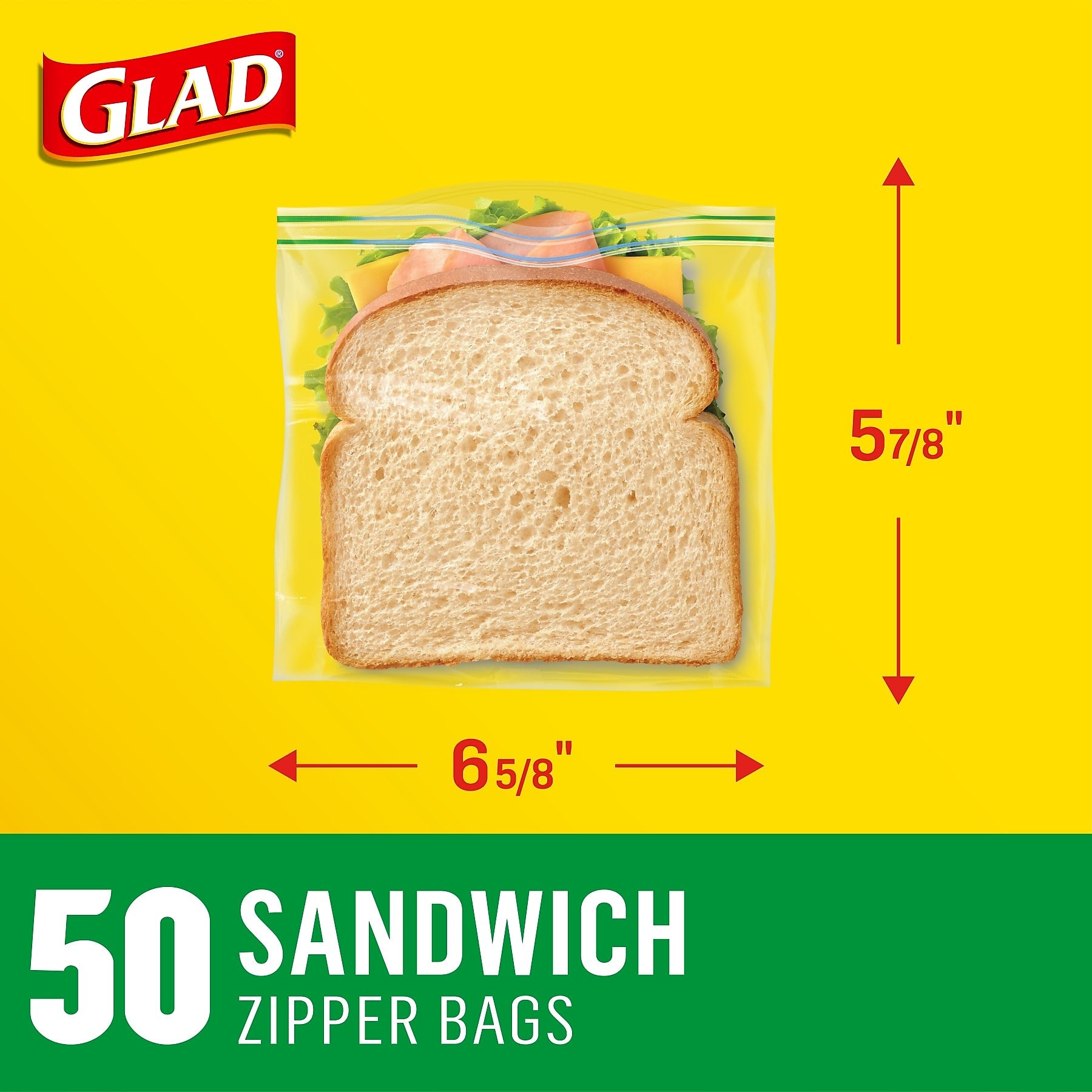 Glad Zipper Sandwich Bags, 50 Bags/Box
