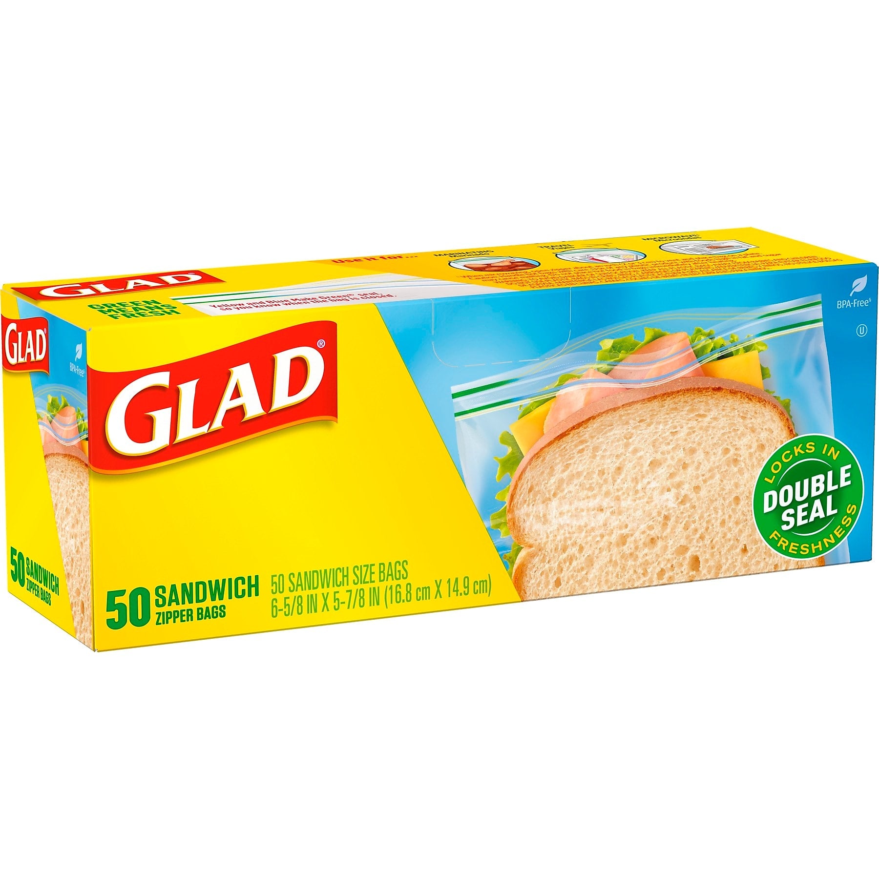 Glad Zipper Sandwich Bags, 50 Bags/Box