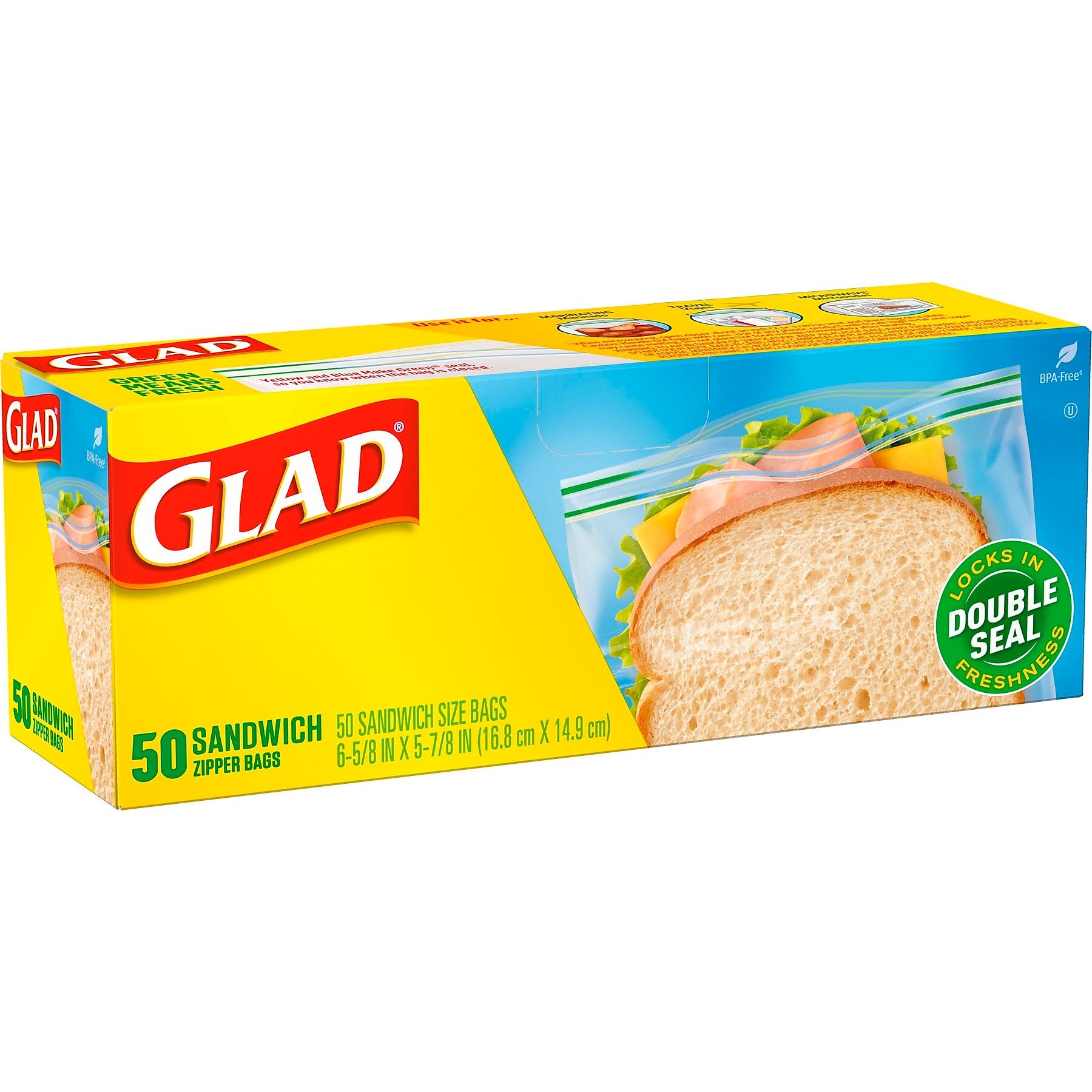 Glad Zipper Sandwich Bags, 50 Bags/Box