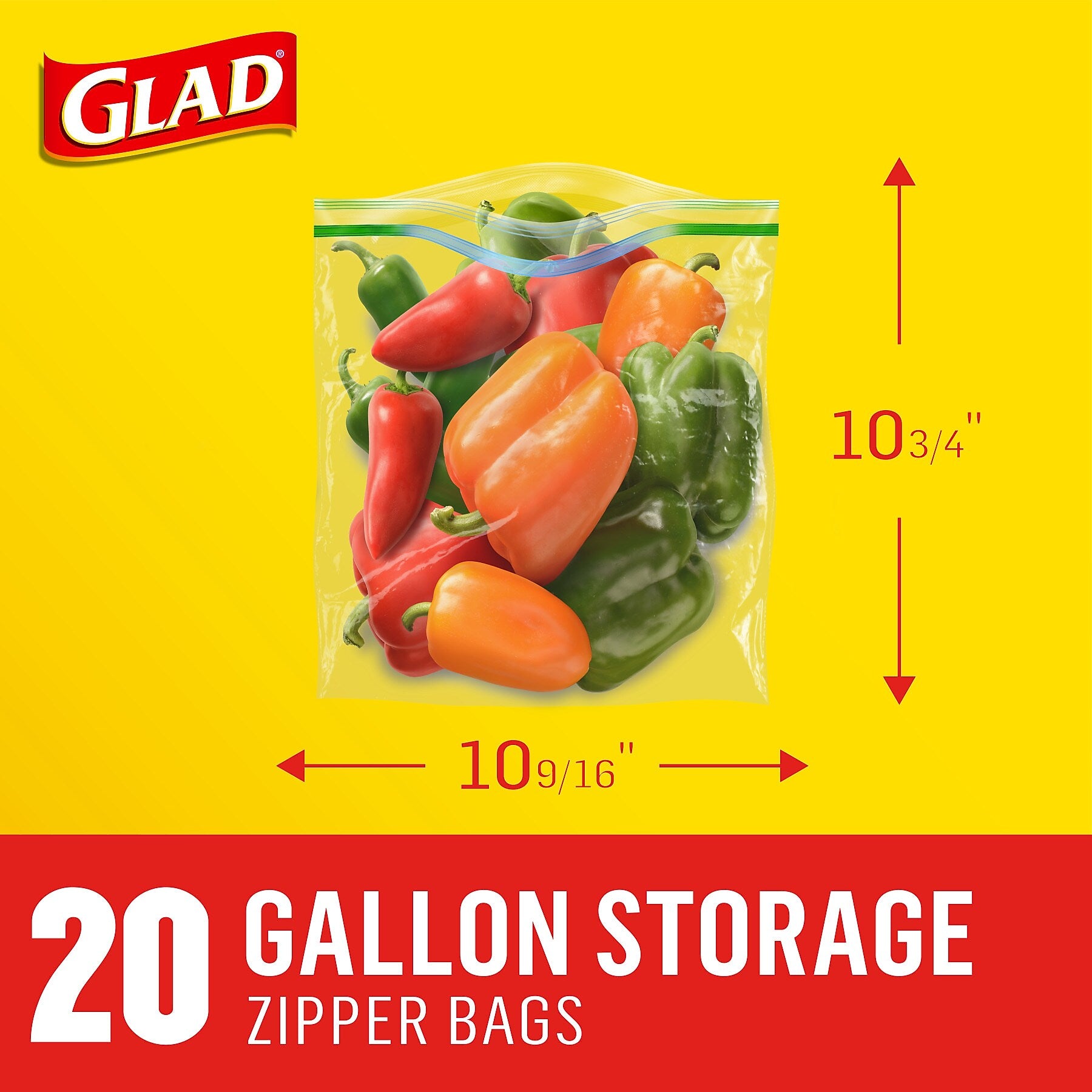 Glad Zipper Storage Bags, Gallon, 20 Bags/Box, 12 Boxes/Carton