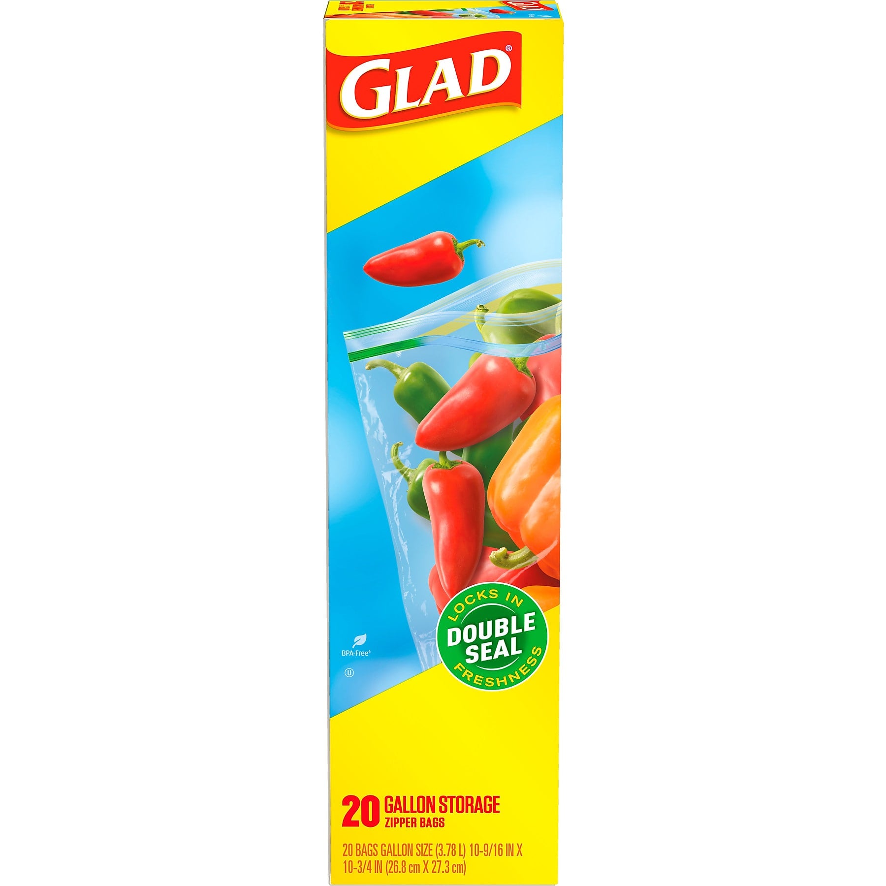 Glad Zipper Storage Bags, Gallon, 20 Bags/Box