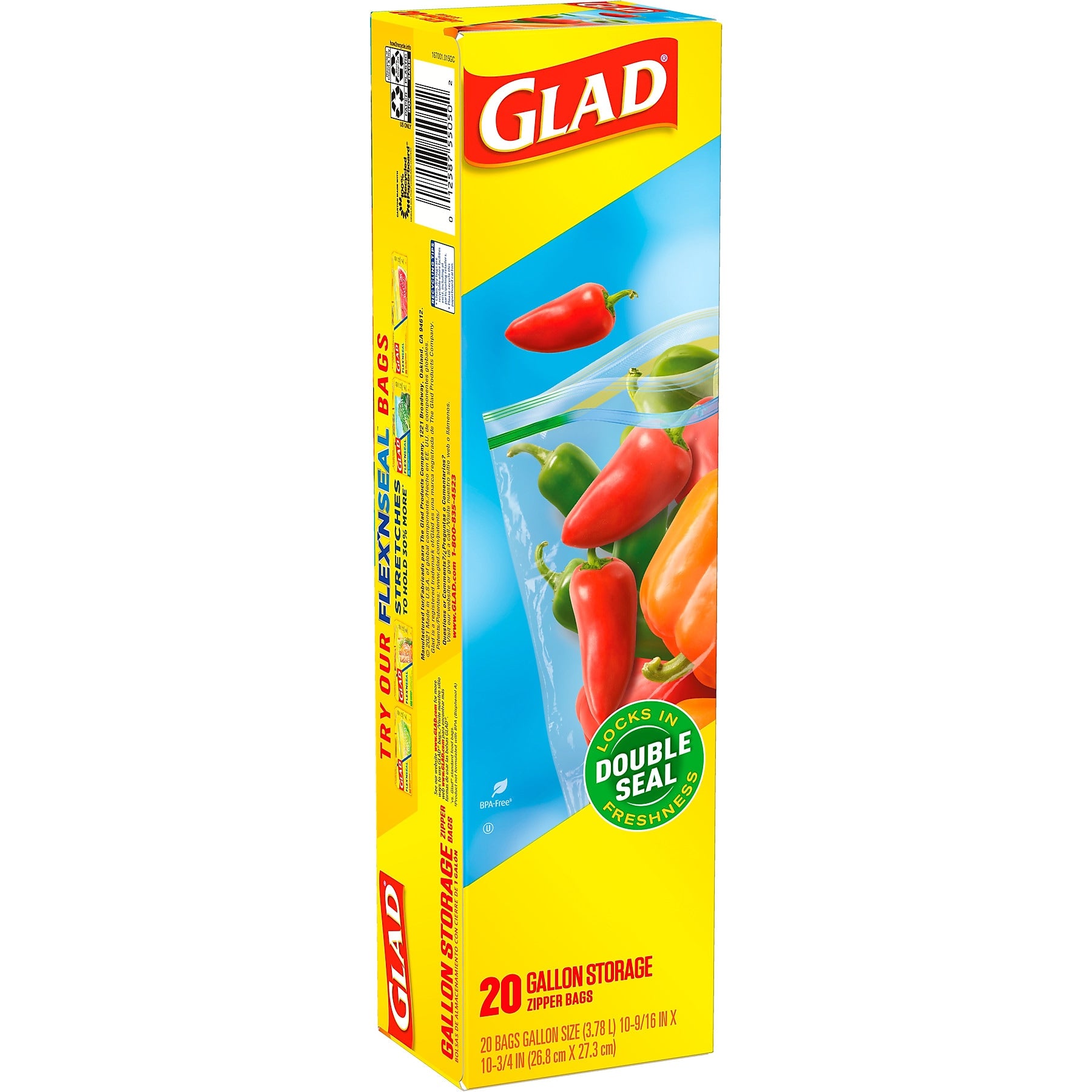 Glad Zipper Storage Bags, Gallon, 20 Bags/Box
