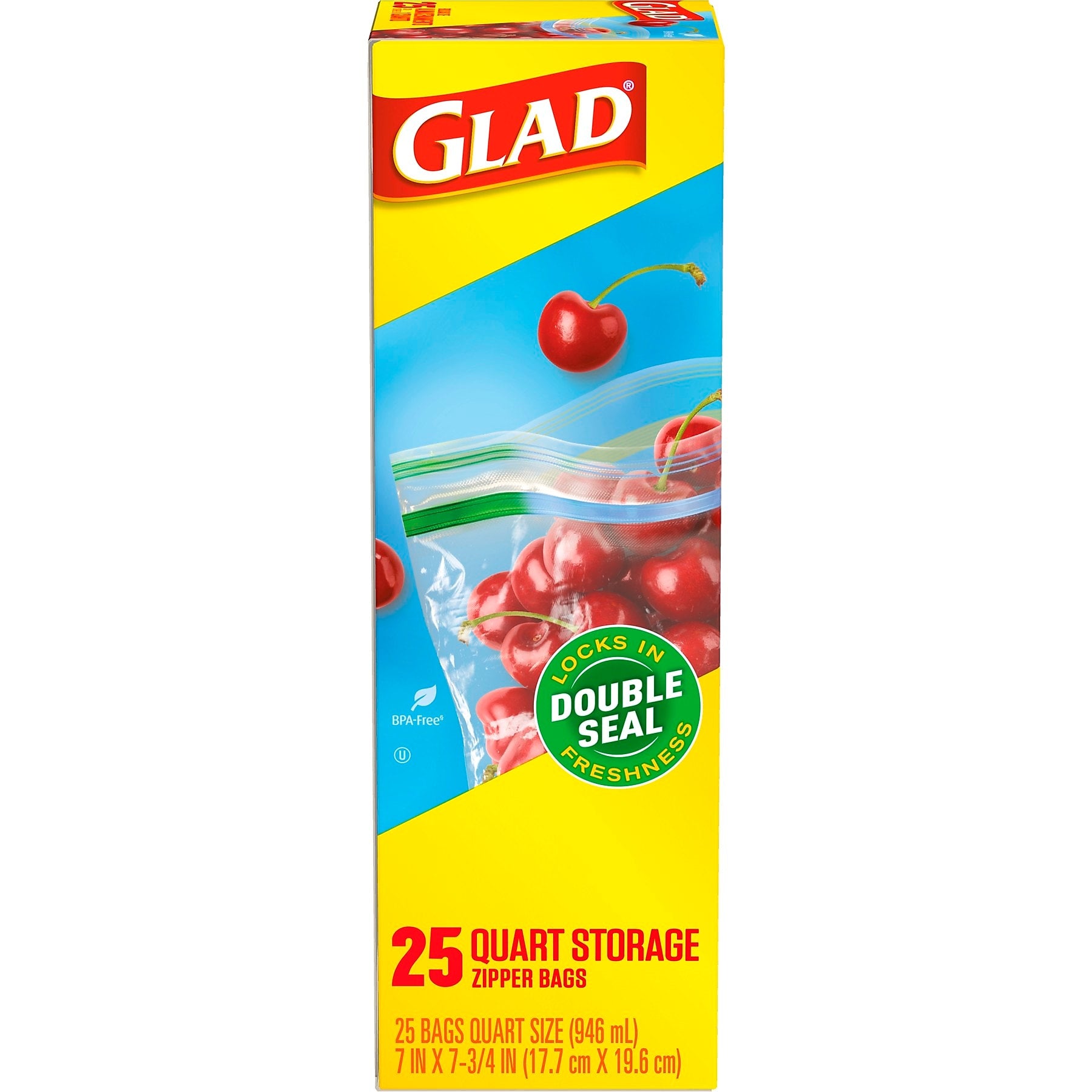 Glad Zipper Storage Bags, Quart, 25/Box