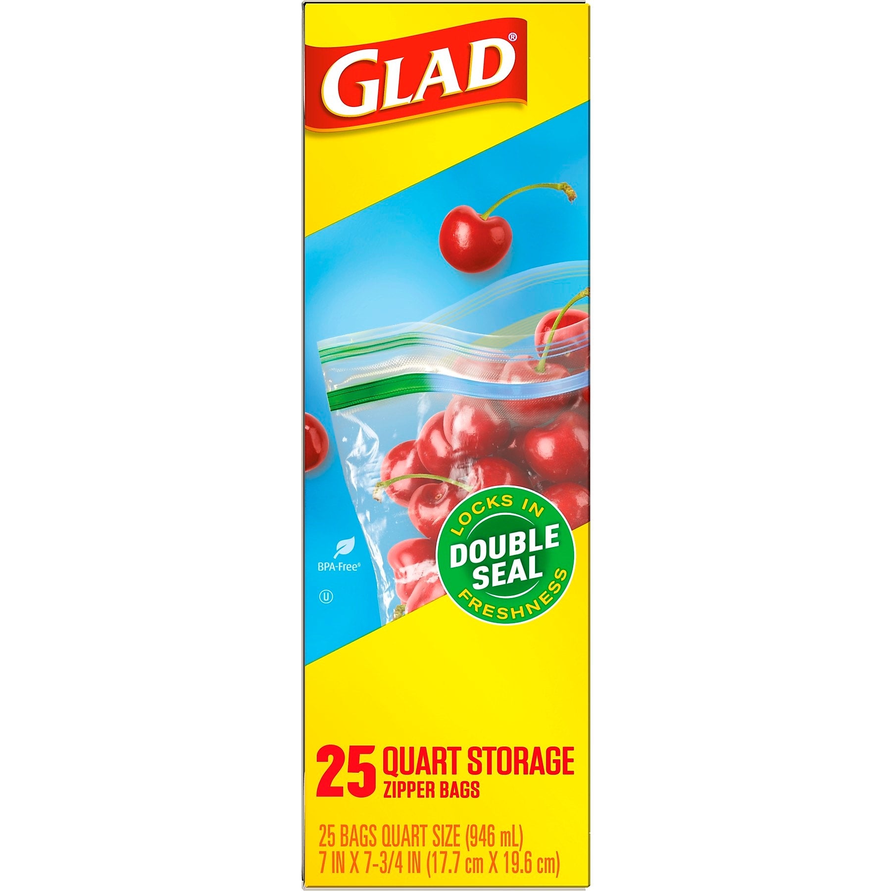 Glad Zipper Storage Bags, Quart, 25/Box