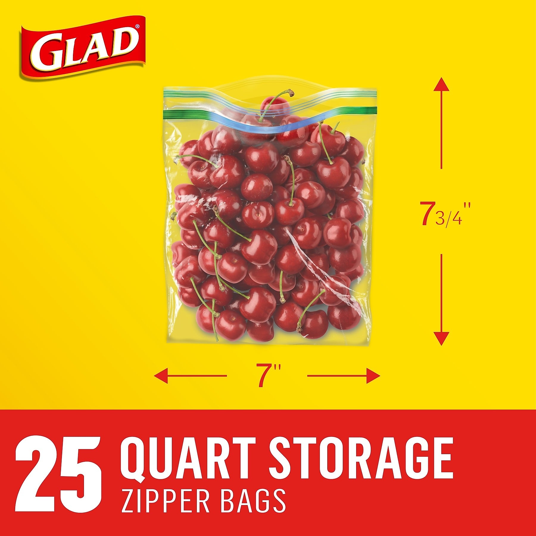 Glad Zipper Storage Bags, Quart, 25/Box