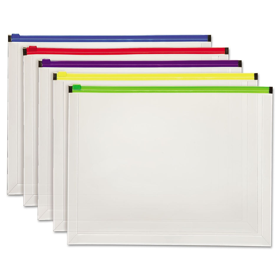 Globe-Weis Poly Zip Envelope, Letter, Open Side, Assorted, 5/Pack