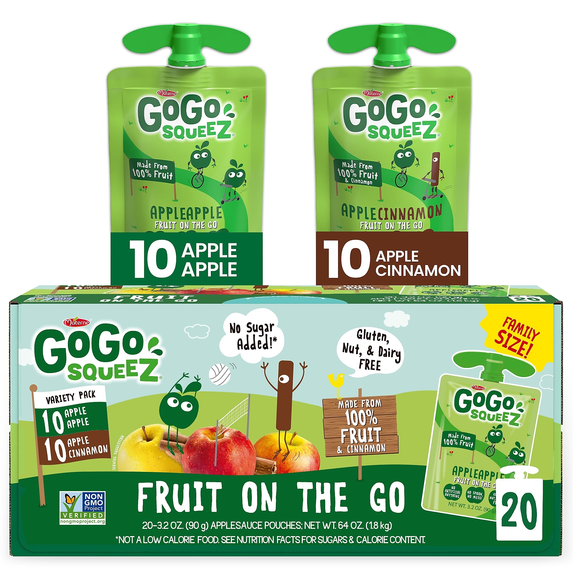 GoGo squeeZ Variety Applesauce, 3.2 oz., 20/Box