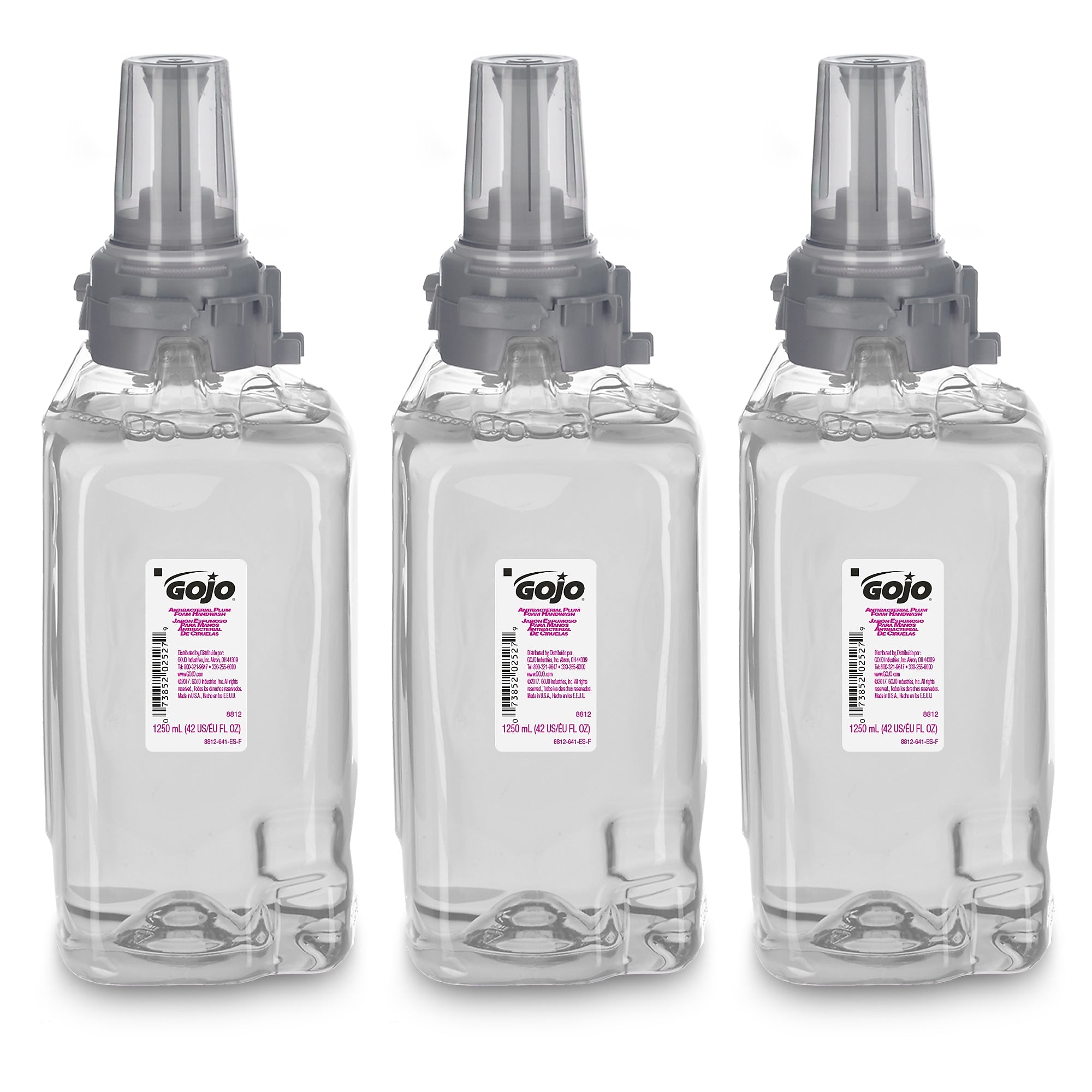 GOJO Antibacterial Foaming Hand Soap Refill for ADX-12 Dispenser, Plum Scent, 1250 mL, 3/Carton