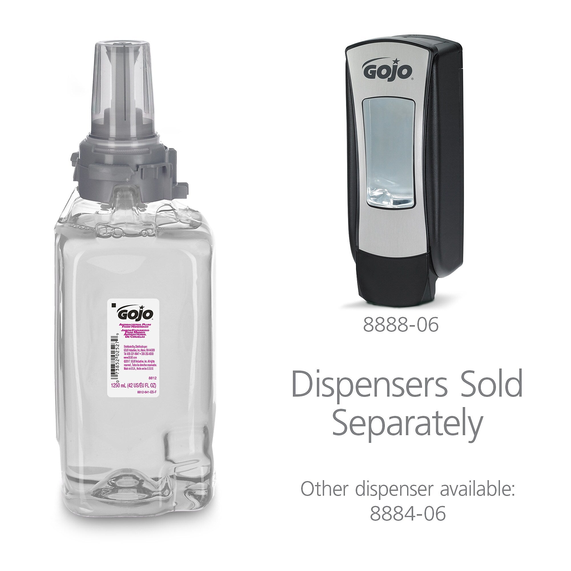 GOJO Antibacterial Foaming Hand Soap Refill for ADX-12 Dispenser, Plum Scent, 1250 mL, 3/Carton