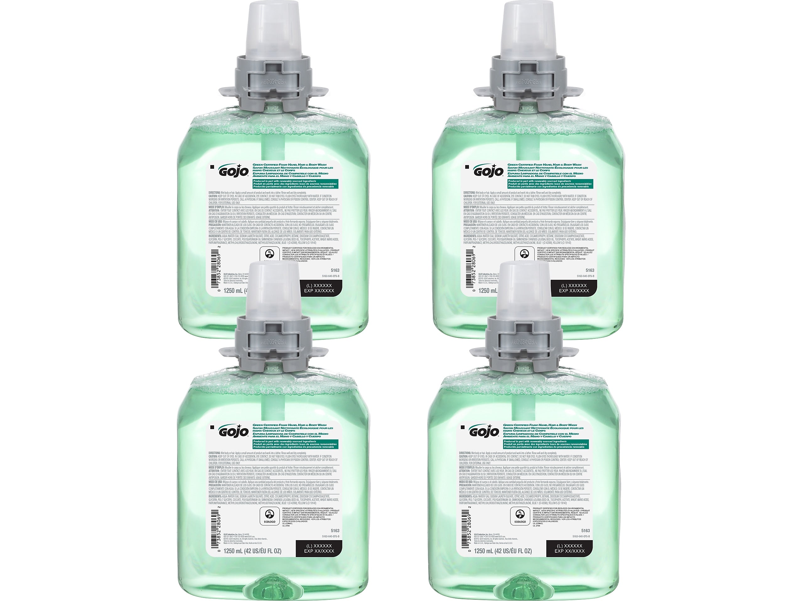 GOJO Foaming Hand, Hair & Body Wash Refill, Cucumber Melon, 42 Fl. oz., 4/Carton
