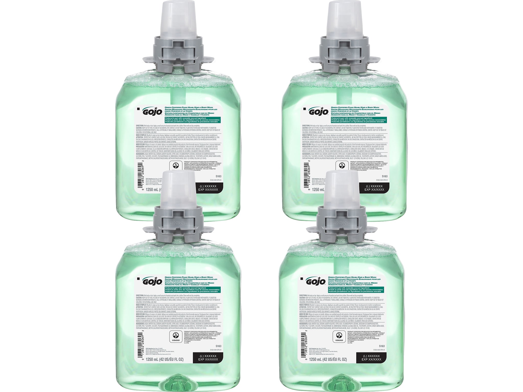 GOJO Foaming Hand, Hair & Body Wash Refill, Cucumber Melon, 42 Fl. oz., 4/Carton