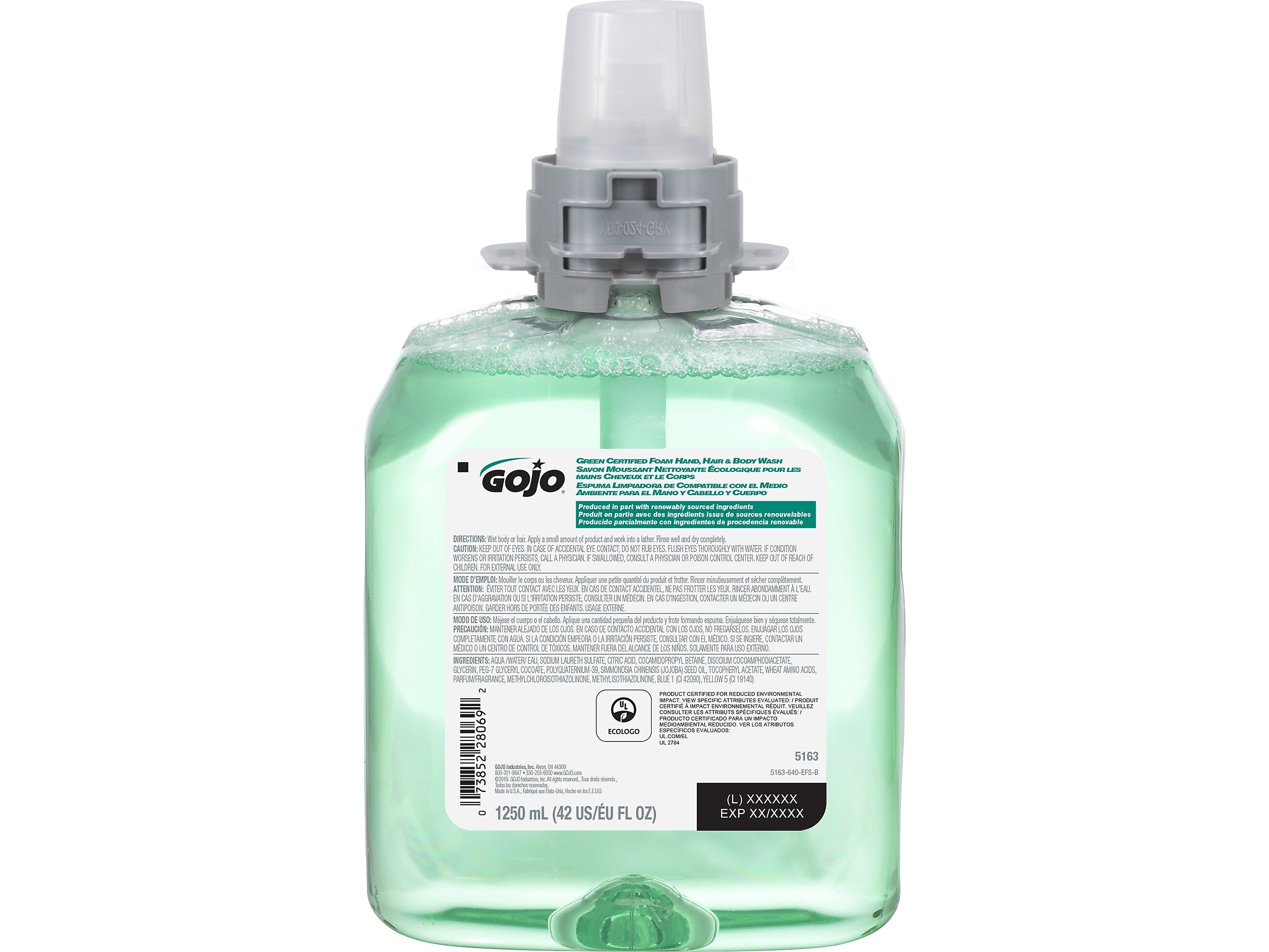 GOJO Foaming Hand, Hair & Body Wash Refill, Cucumber Melon, 42 Fl. oz., 4/Carton