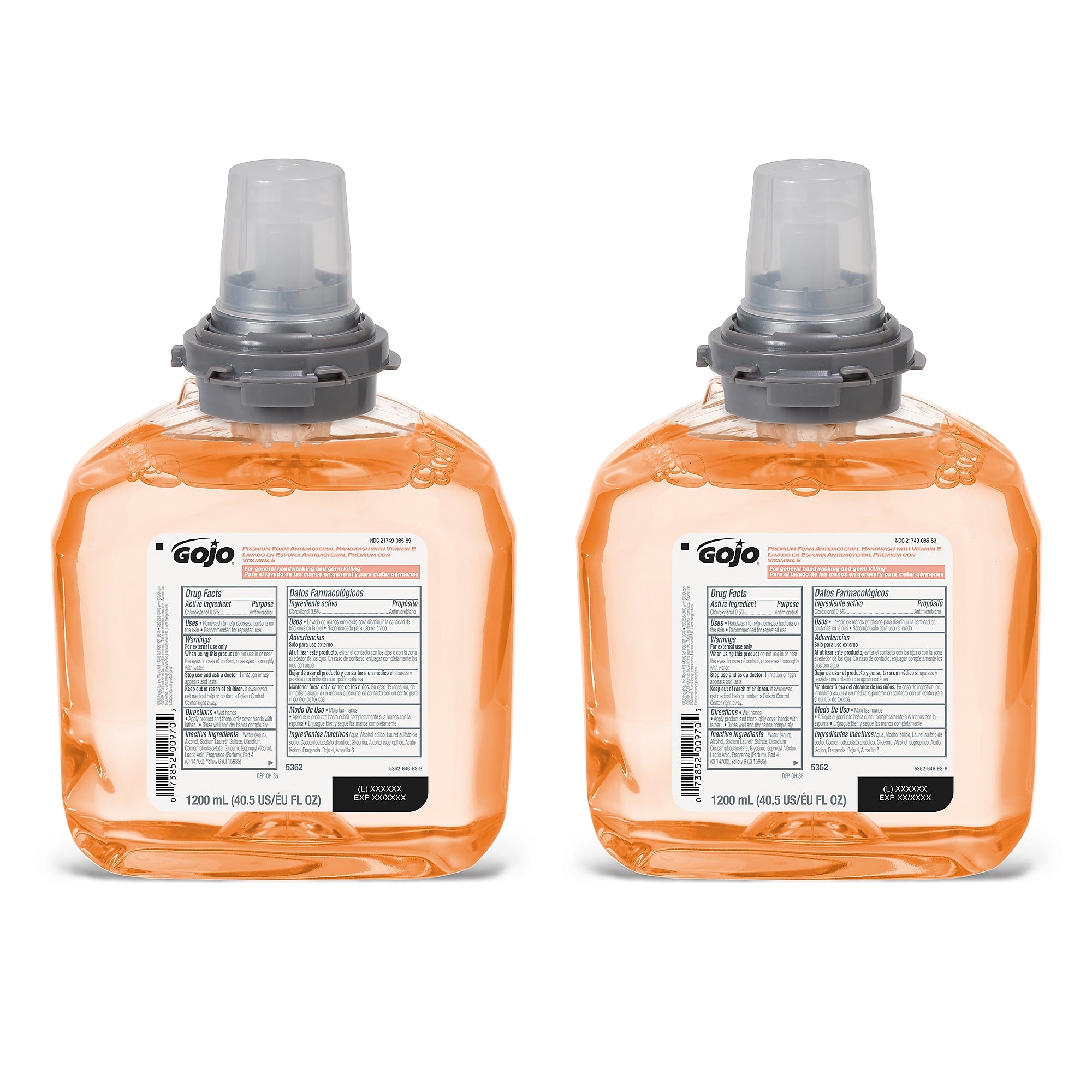 GOJO TFX Antibacterial Foaming Hand Soap Refill for TFX Dispenser, Fresh Fruit Scent, 2/Carton