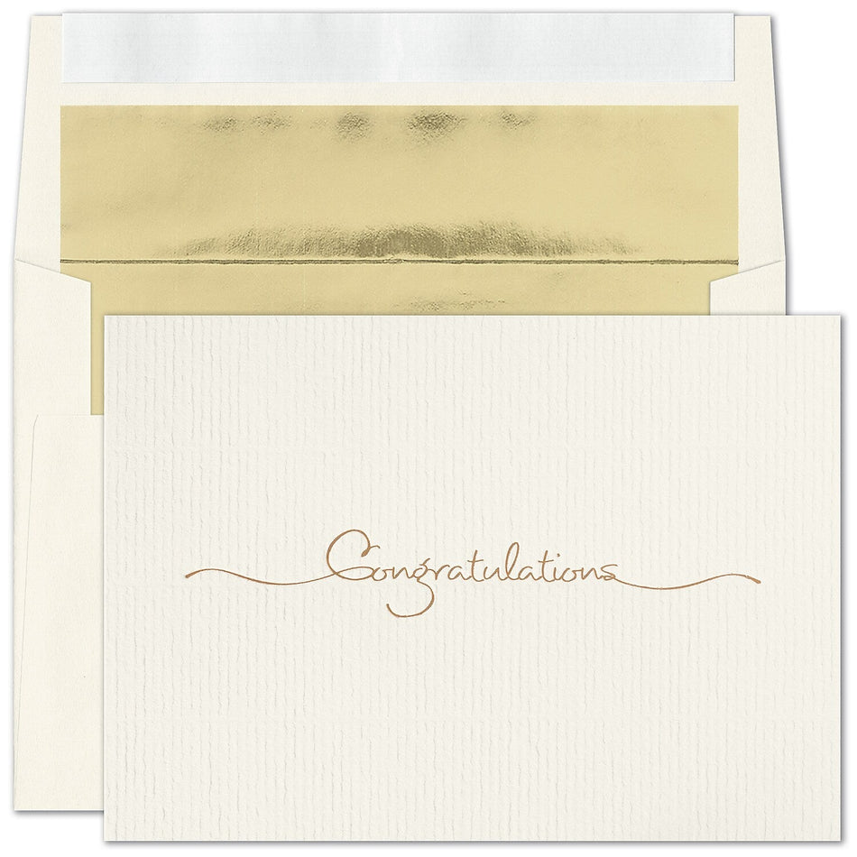 "Golden Congratulations" Card w/ Gold Lined Ivory Taffeta Envelope, 100/BX