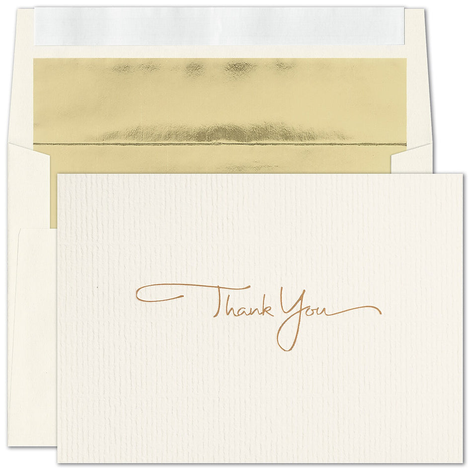 "Golden Thank You" Card w/ Gold Lined Ivory Taffeta Envelope, 250/BX