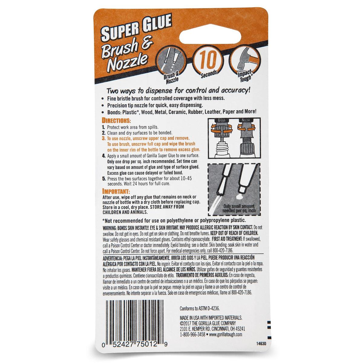 Gorilla Brush & Nozzle Super Glue, 0.35 oz.