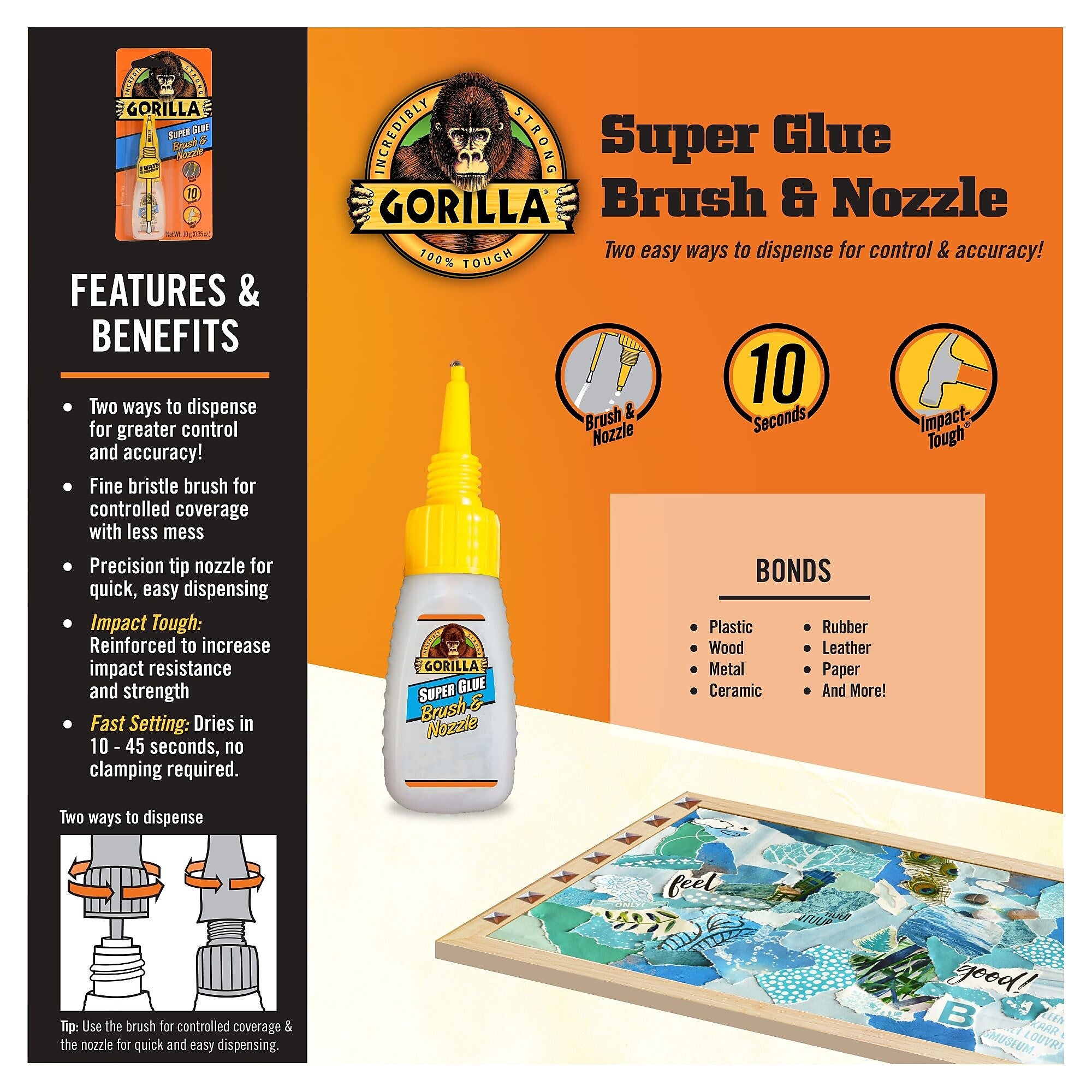 Gorilla Brush & Nozzle Super Glue, 0.35 oz.