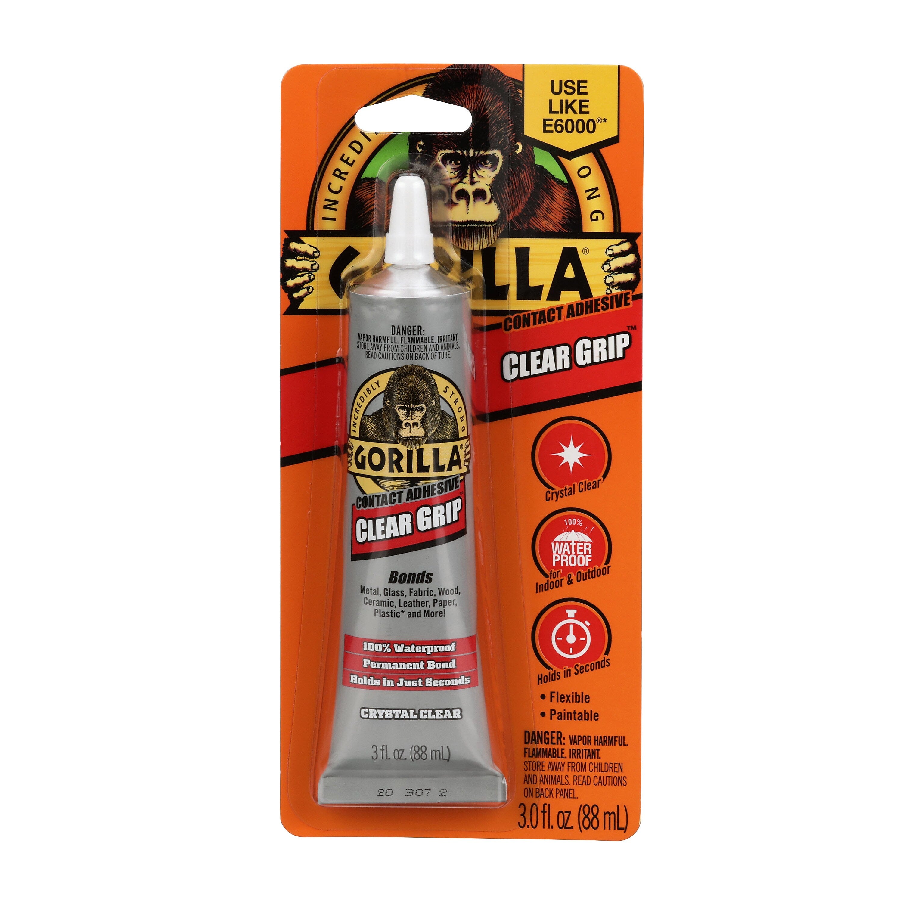 Gorilla Clear Grip Contact Adhesive, 3 oz., Crystal Clear
