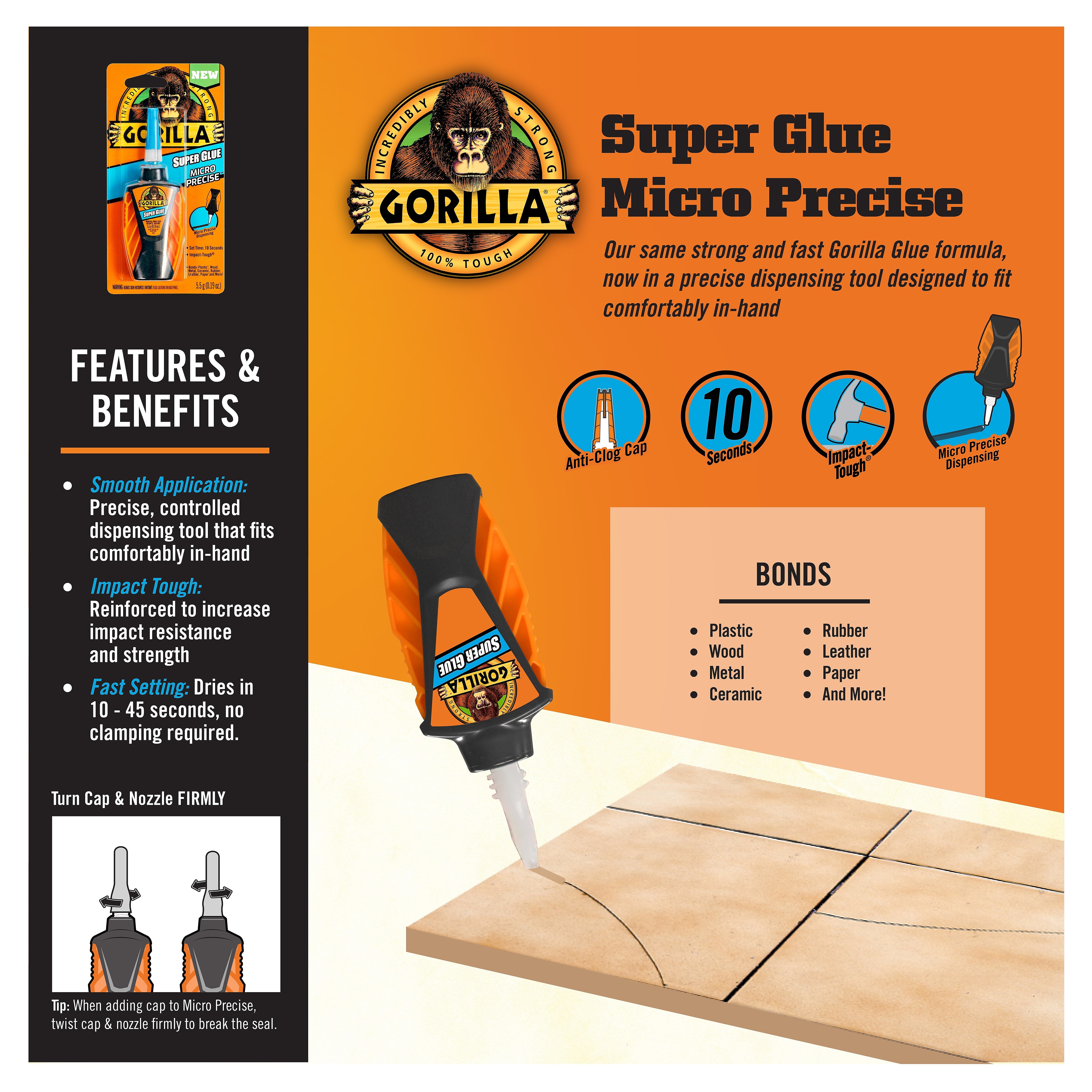 Gorilla Micro Precise Super Glue, 0.19 oz.