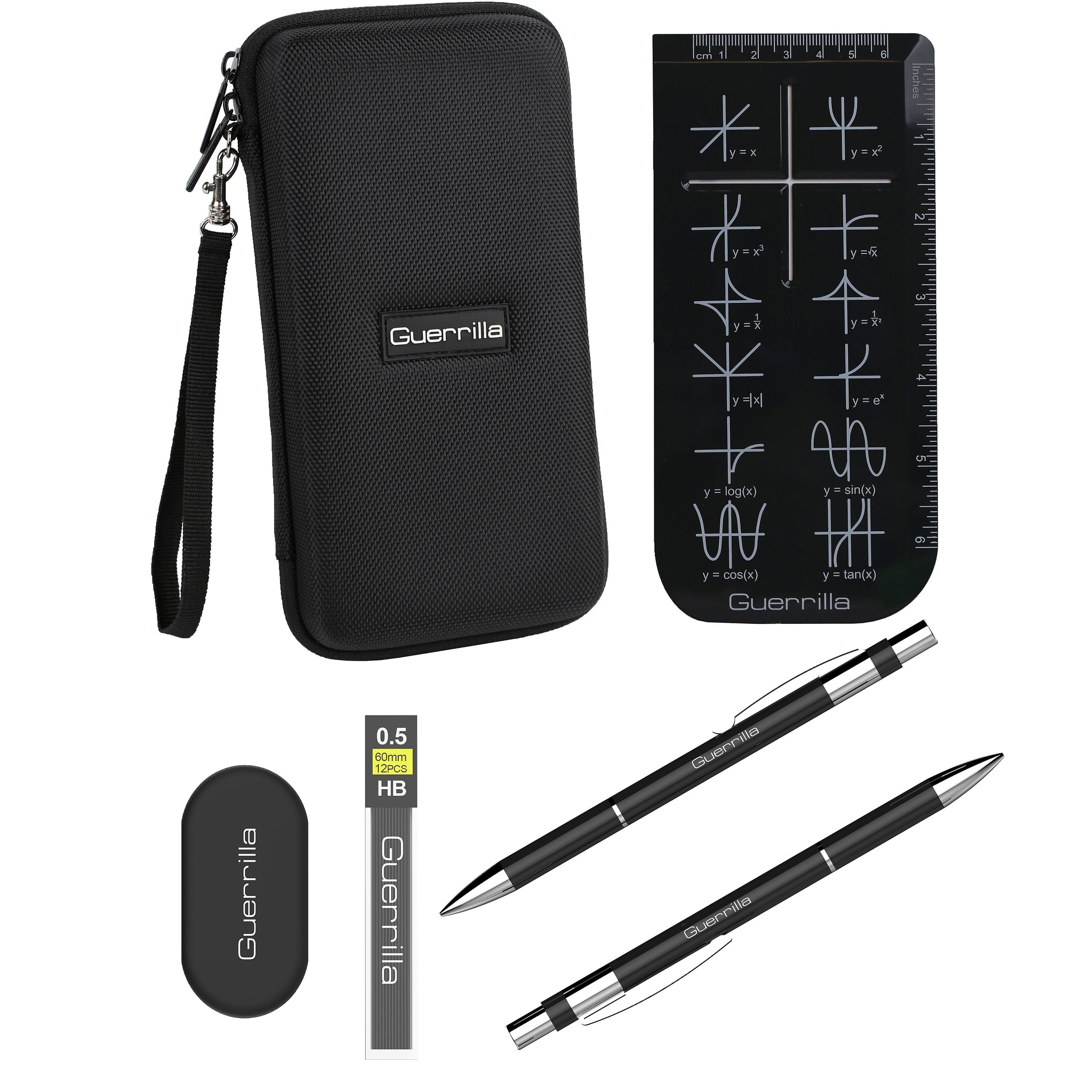 Guerrilla Hard Travel Case for ALL Graphing Calculators + Guerrilla's Essential Calculator Accessory Kit, Black