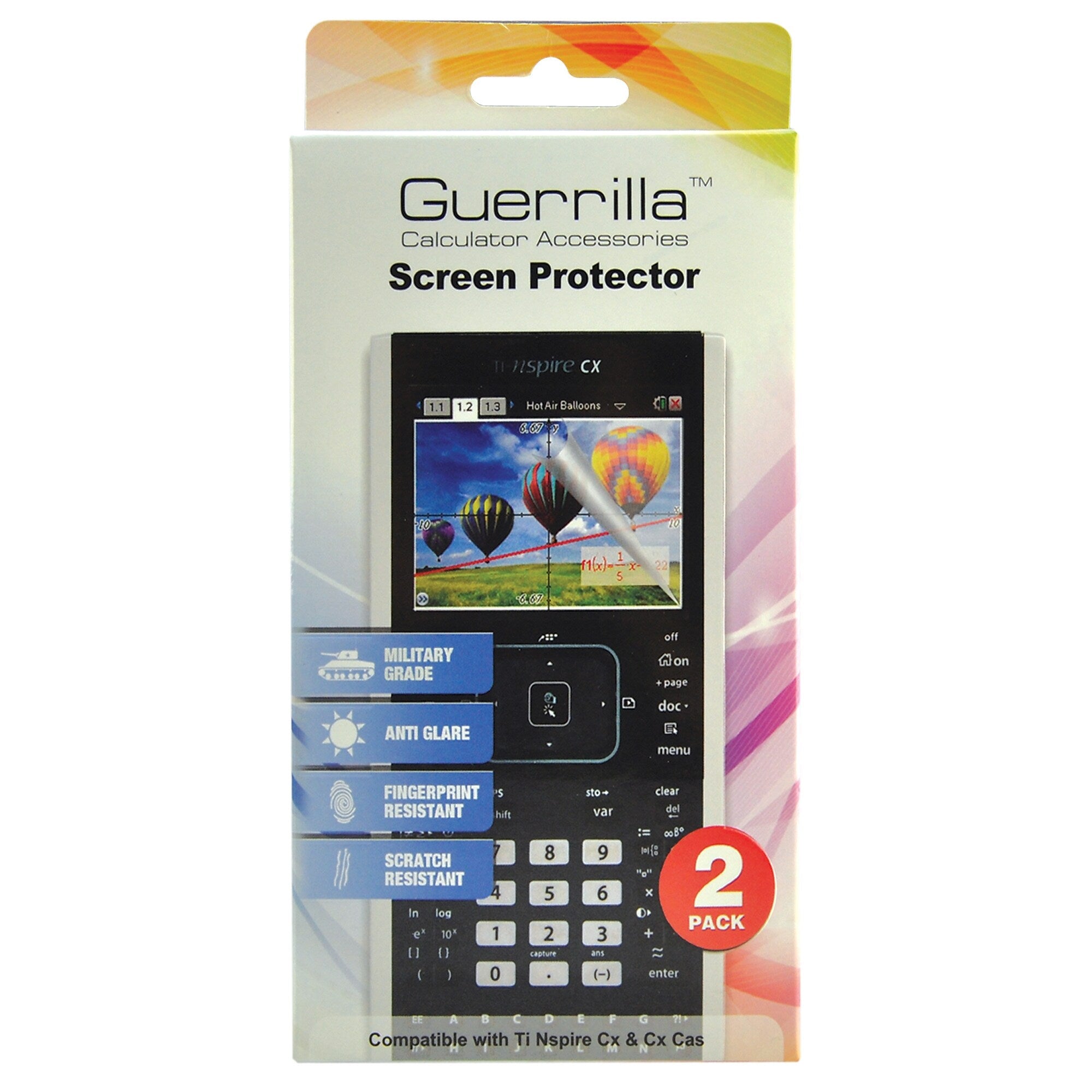 Guerrilla® Military Grade Screen Protector For TI Nspire CX/CX-CAS Graphing Calculator, 2/Pack