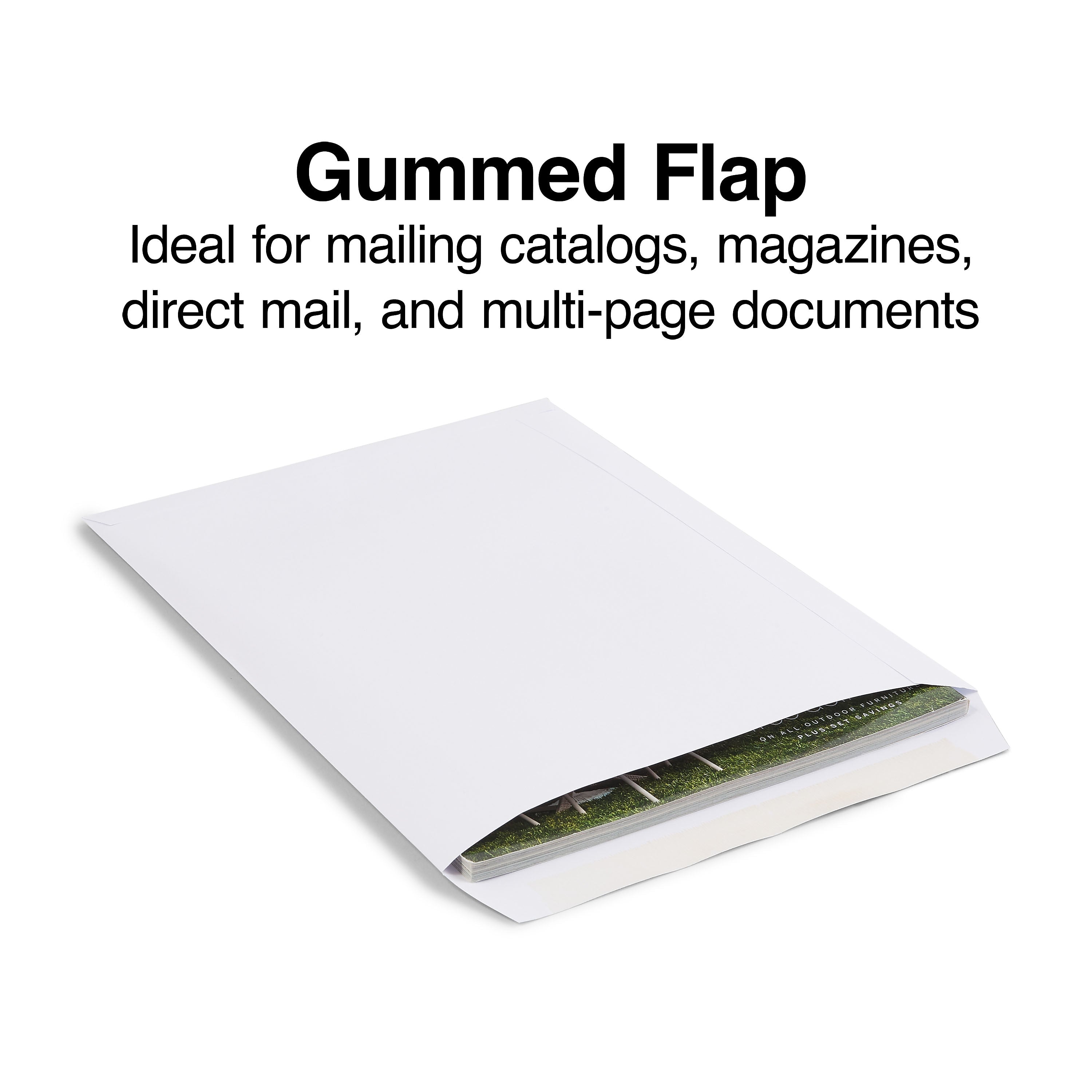 Gummed Catalog Envelopes, 10"L x 13"H, White, 250/Box