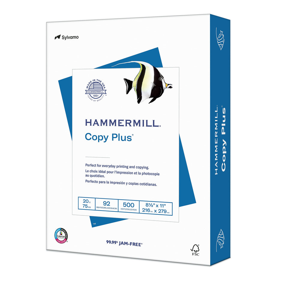 Hammermill Copy Plus 8.5" x 11" Copy Paper, 20 lbs., 92 Brightness, 500 Sheets/Ream