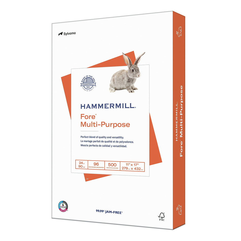 Hammermill Fore 11" x 17" Multipurpose Paper, 24 lbs., 96 Brightness, 500 Sheets/Ream