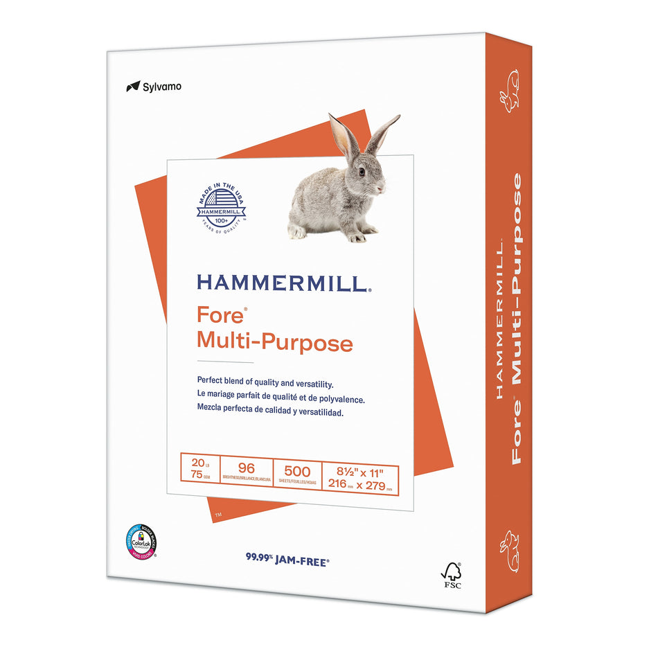 Hammermill Fore 8.5" x 11" Multipurpose Paper, 20 lbs., 96 Brightness, 500 Sheets/Ream