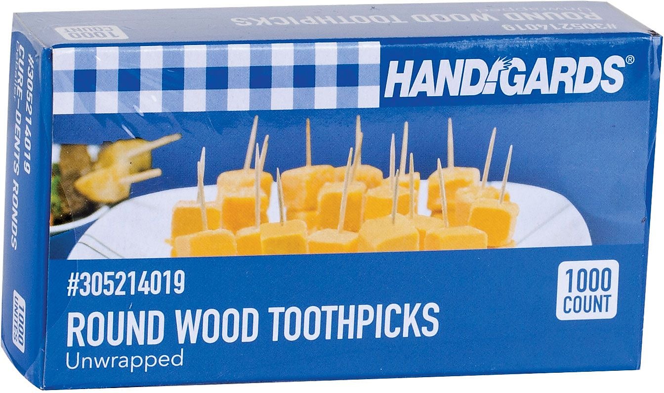 Handgards® Toothpicks Round Wood Unwrapped 12,000/CT