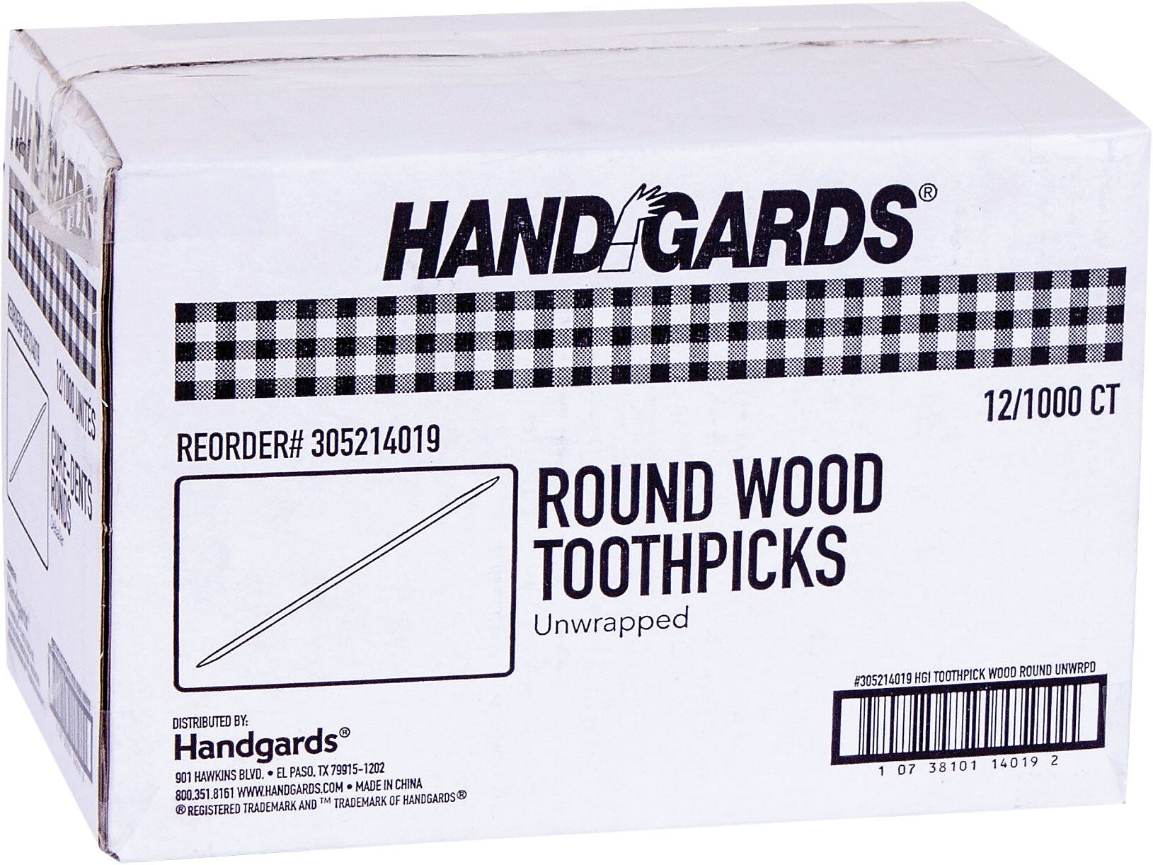 Handgards® Toothpicks Round Wood Unwrapped 12,000/CT