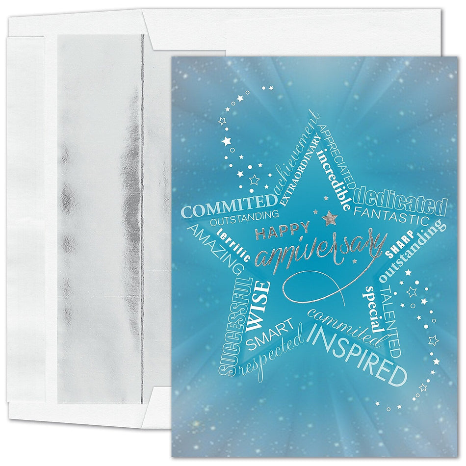 "Happy Anniversary Star" Card w/ Silver Lined White Envelope, 100/BX