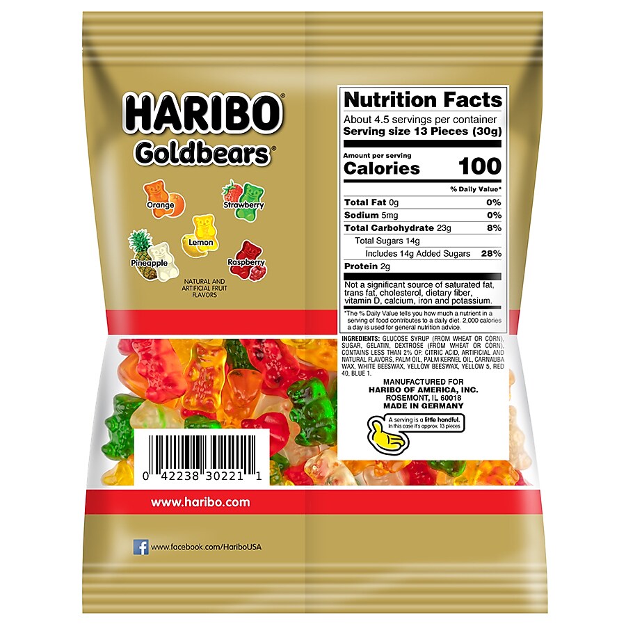 Haribo Gold-Bears Gummi Fruit, 5 oz, 12/Carton