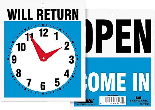 Headline® Reversible "OPEN/WILL RETURN" Business Sign with Clock, 7 1/2" x 9", 1 each