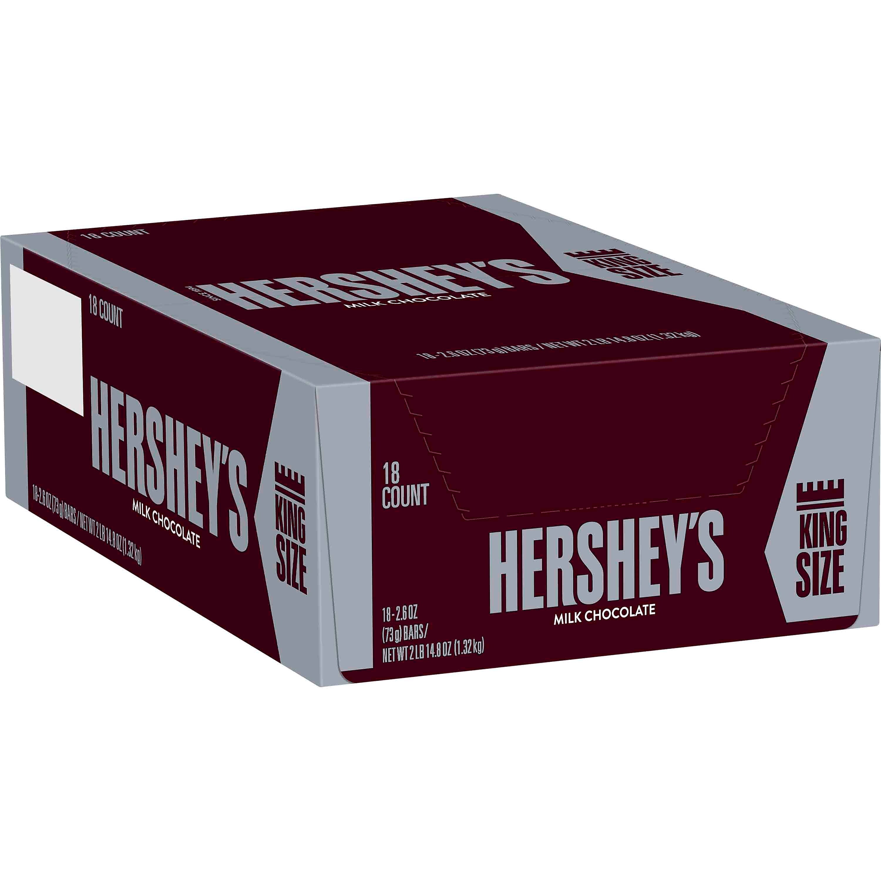 Hershey's King Size Milk Chocolate Candy Bar, 2.6 oz., 18/Box