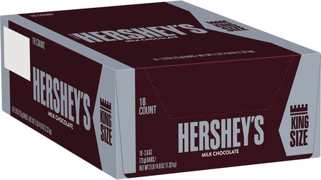 Hershey's King Size Milk Chocolate Candy Bar, 2.6 oz., 18/Box