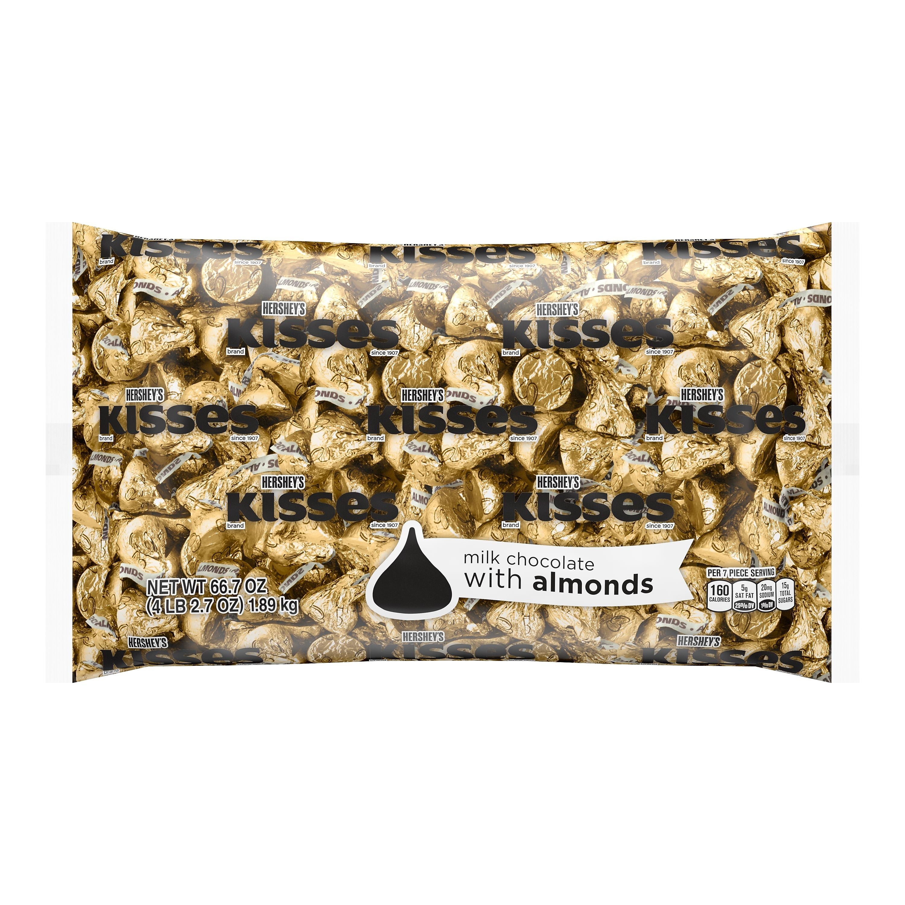 HERSHEY'S KISSES Gold Foil Milk chocolate with Almonds Pieces, 66.7 oz., 400/Bag