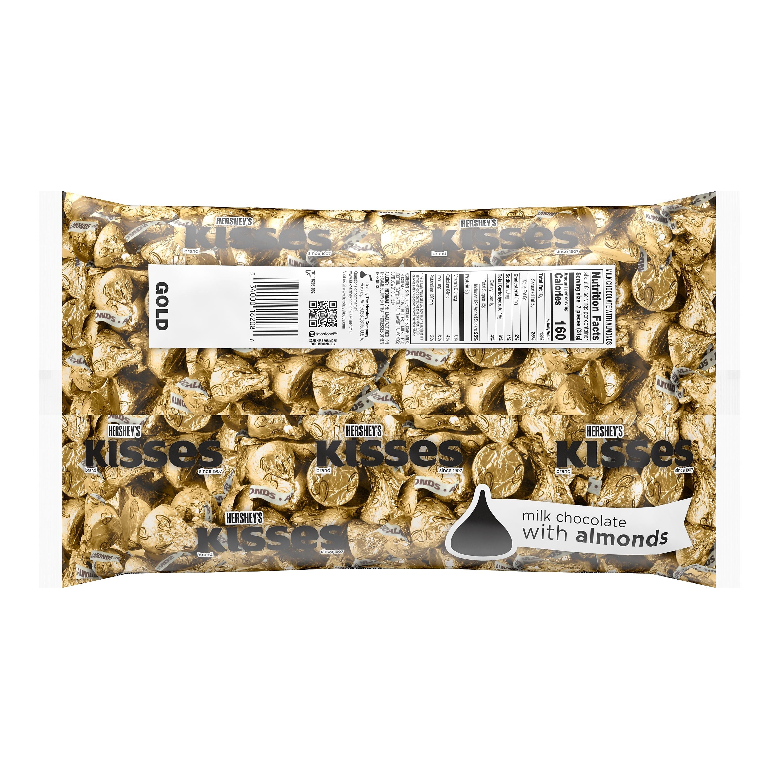 HERSHEY'S KISSES Gold Foil Milk chocolate with Almonds Pieces, 66.7 oz., 400/Bag