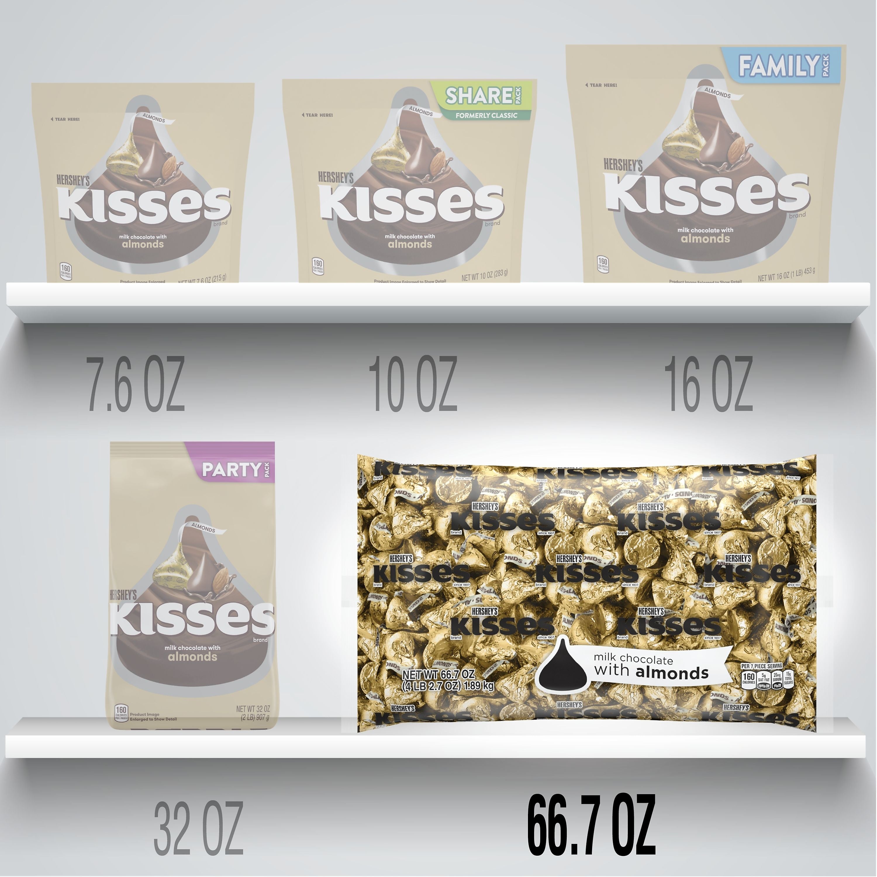 HERSHEY'S KISSES Gold Foil Milk chocolate with Almonds Pieces, 66.7 oz., 400/Bag