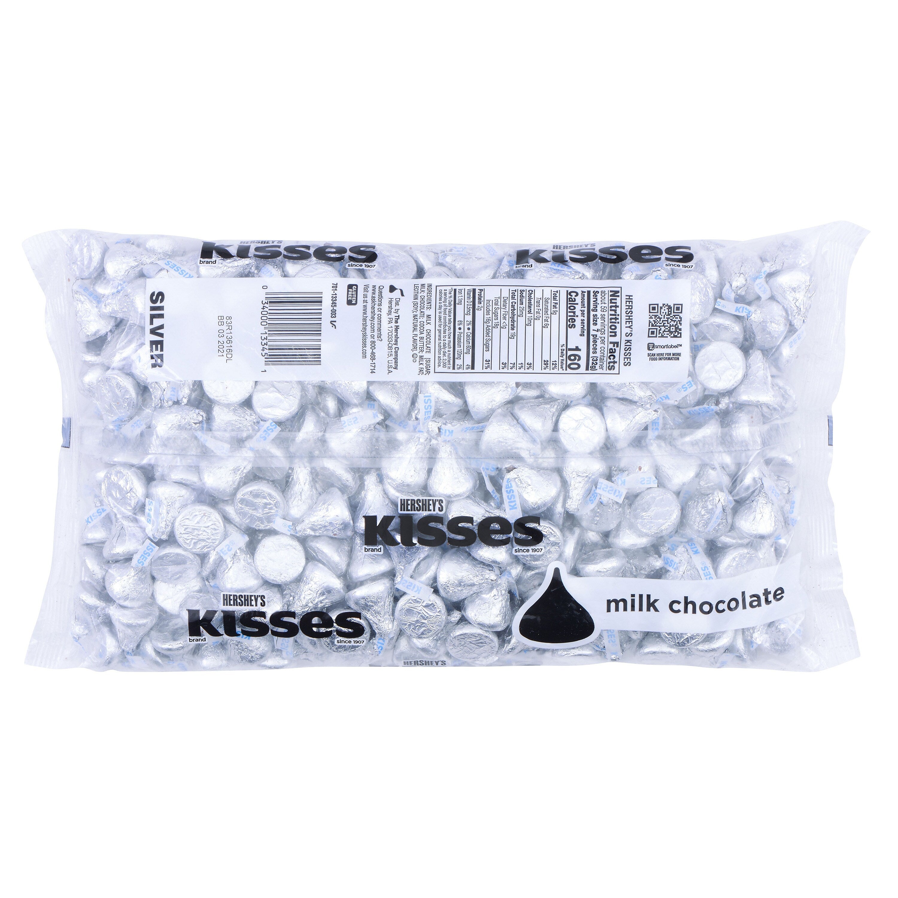 HERSHEY'S KISSES Silver Foil Milk Chocolate Pieces, 66.7 oz., 400/Bag