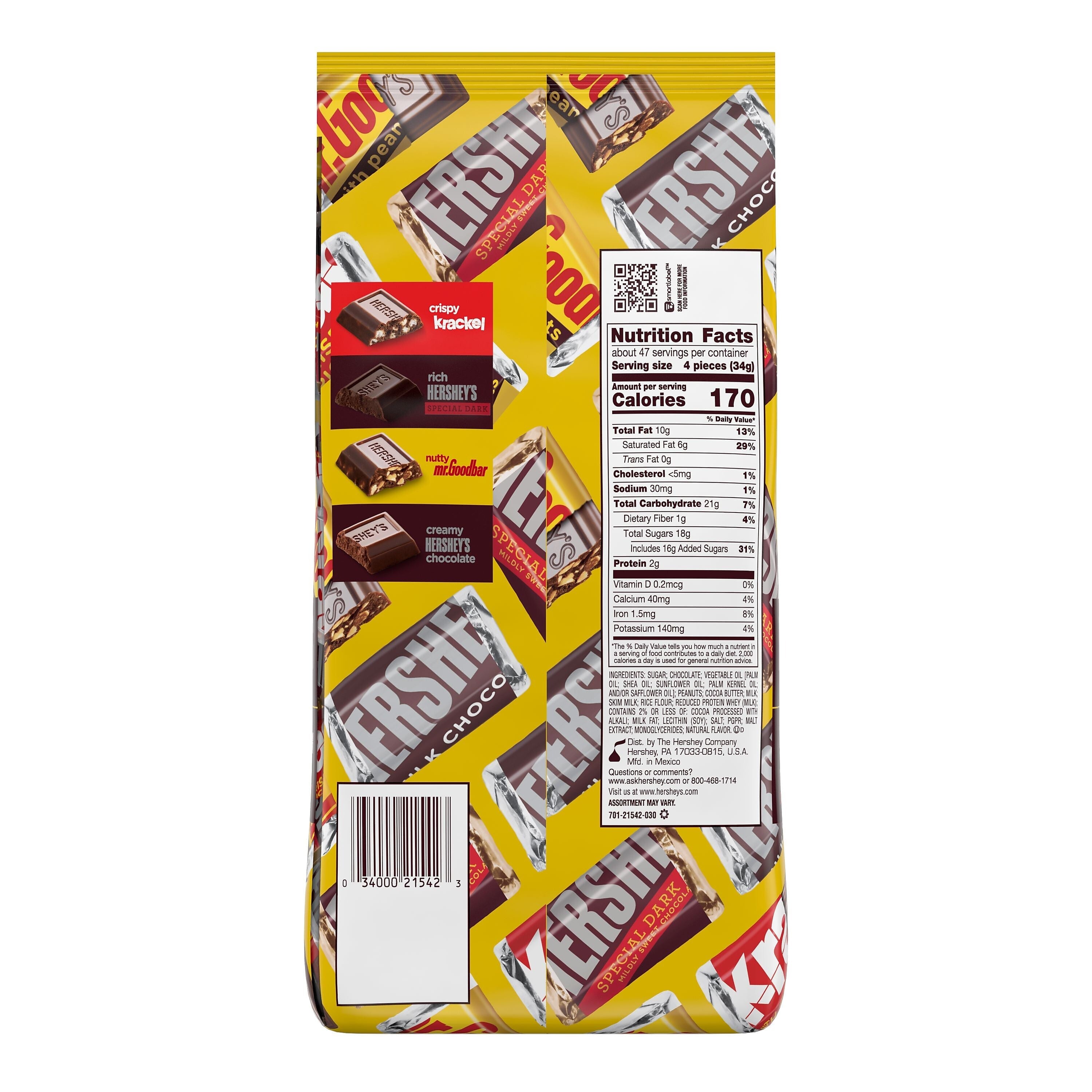 Hershey's Miniatures Variety Milk Chocolate Candy Bar, 56 oz., 180/Bag