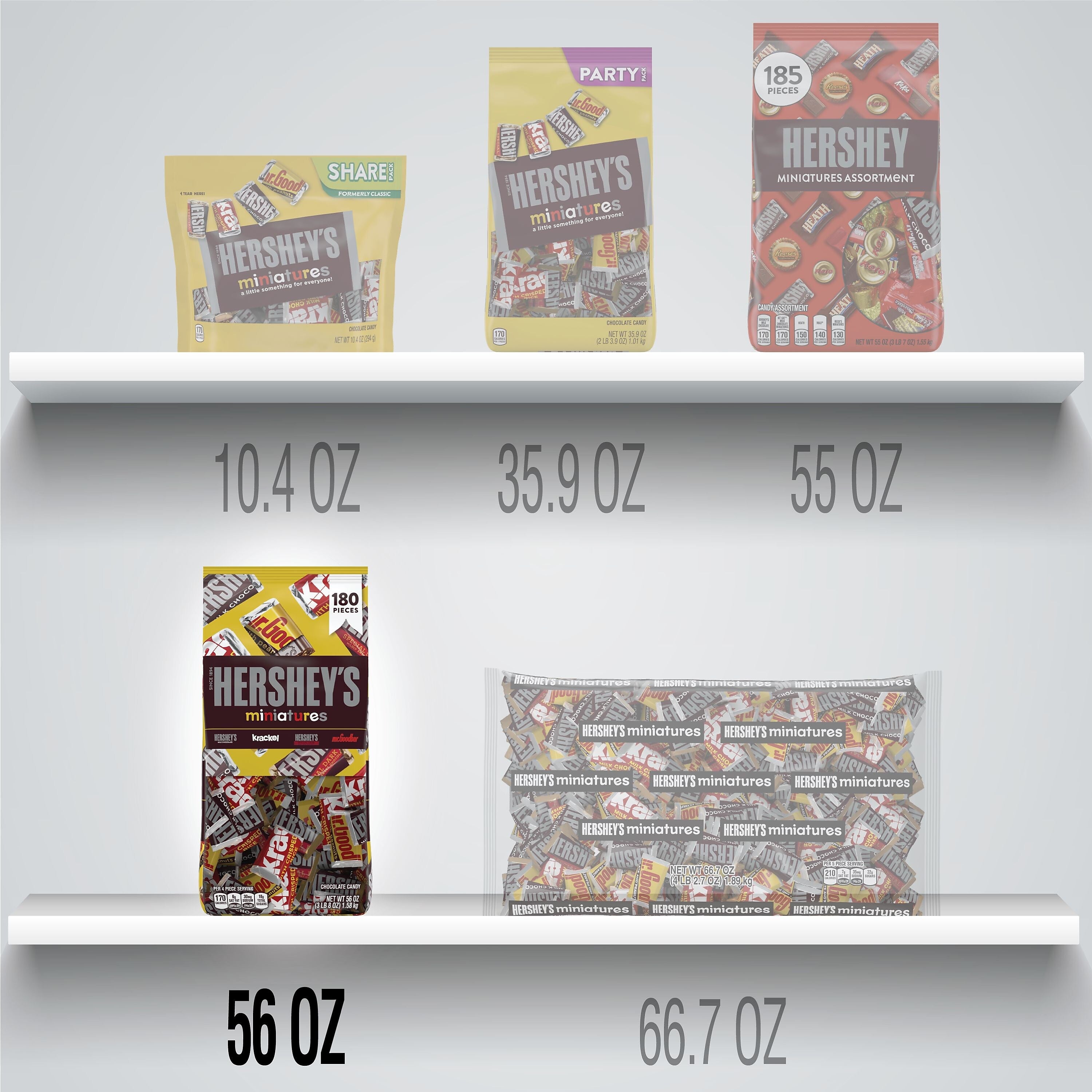 Hershey's Miniatures Variety Milk Chocolate Candy Bar, 56 oz., 180/Bag