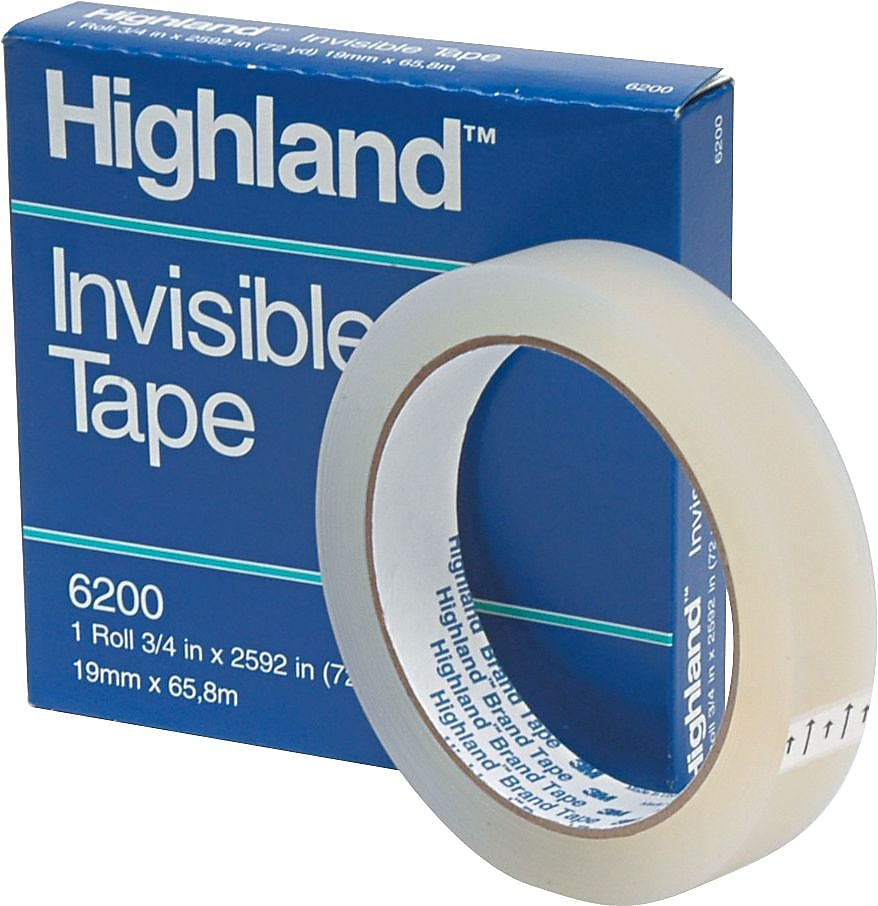 Highland Invisible Clear Tape, 0.75" x 72 yds., 1" Core