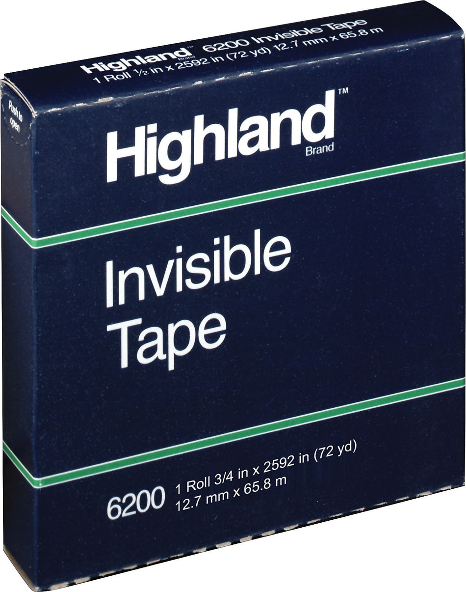 Highland Invisible Clear Tape Refill, 0.5" x 72 yds., 3" Core