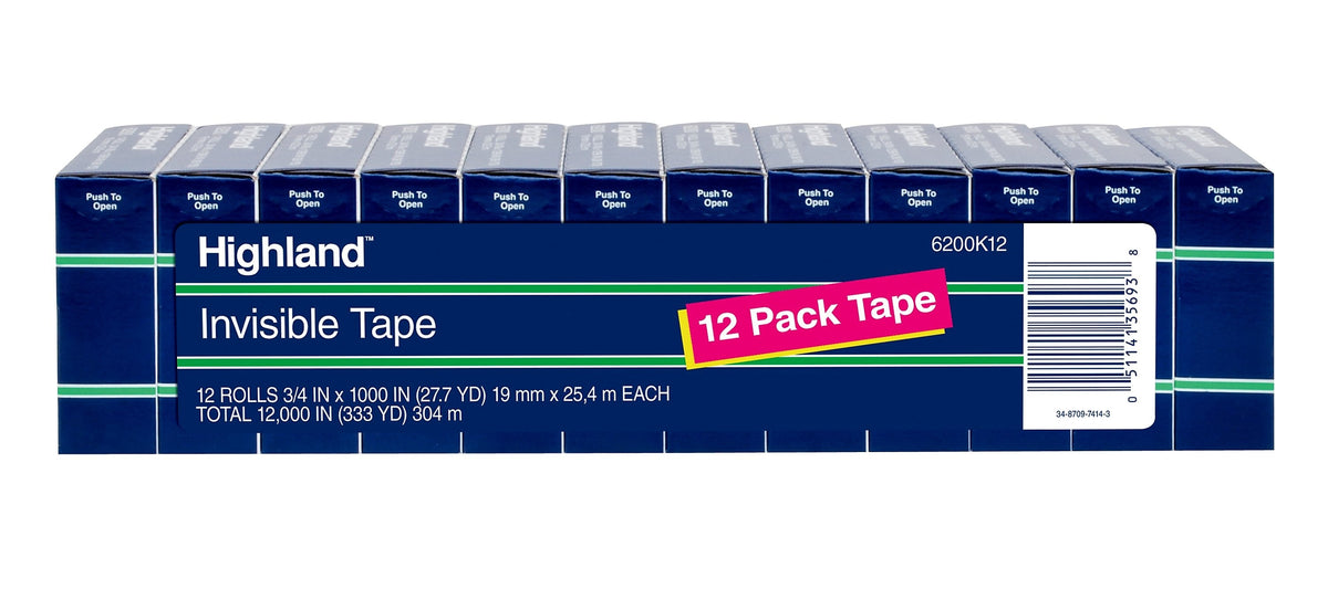 Highland Invisible Tape, 3/4" x 27.7 yds., 12/Pack