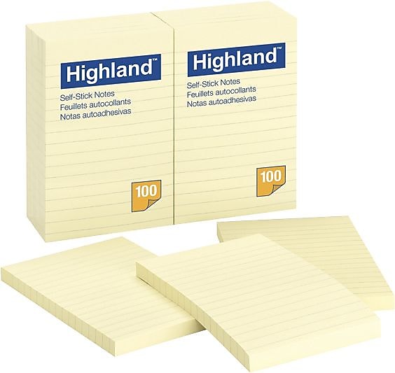 Highland Notes, 4" x 6", Yellow, Lined, 100 Sheet/Pad, 12 Pads/Pack